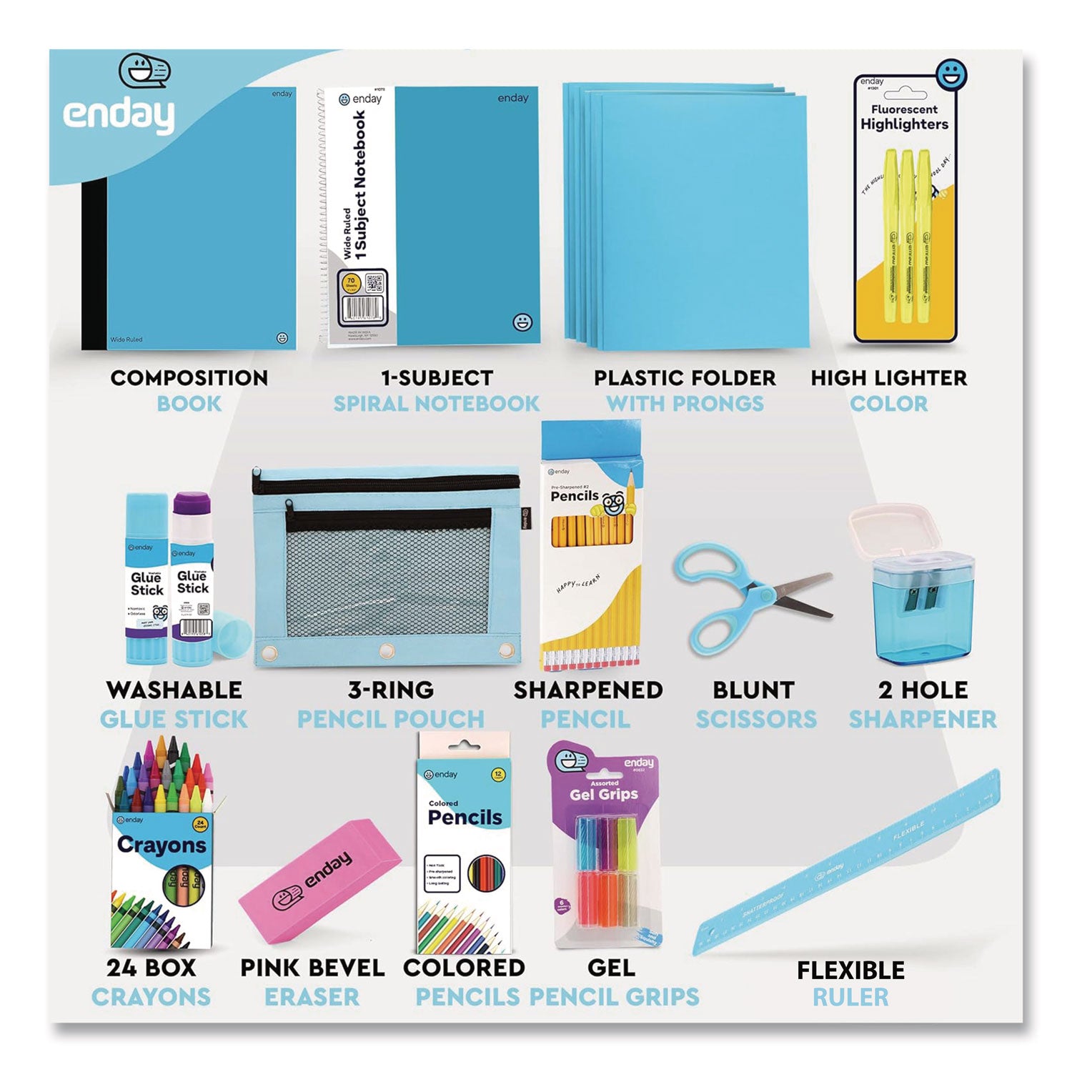 School Supply Kit, Blue, 71-Piece Set