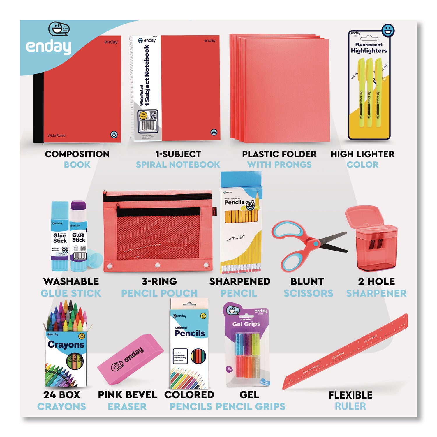 School Supply Kit, Red, 71-Piece Set
