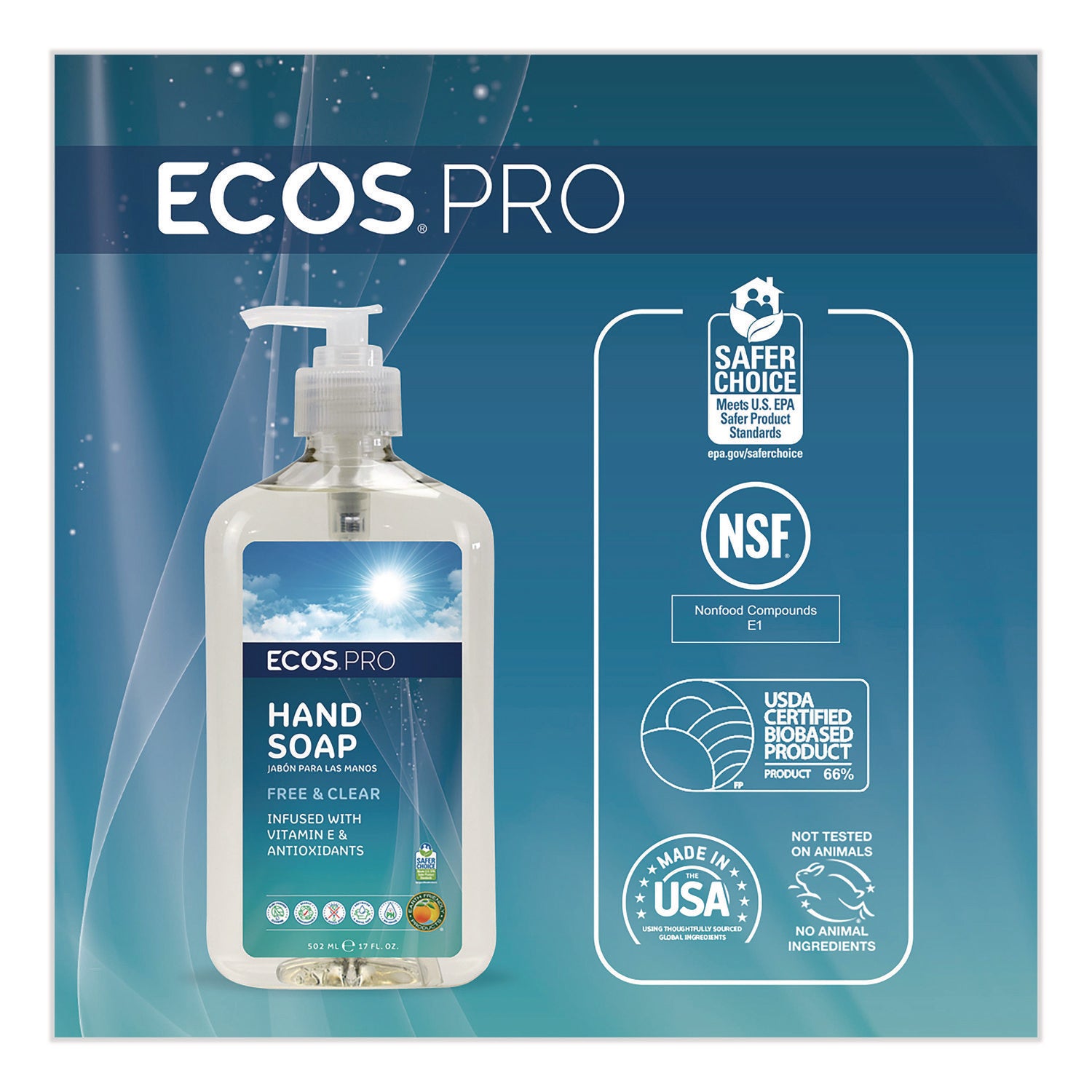 Liquid Hand Soap, Free and Clear Scent, 17 oz