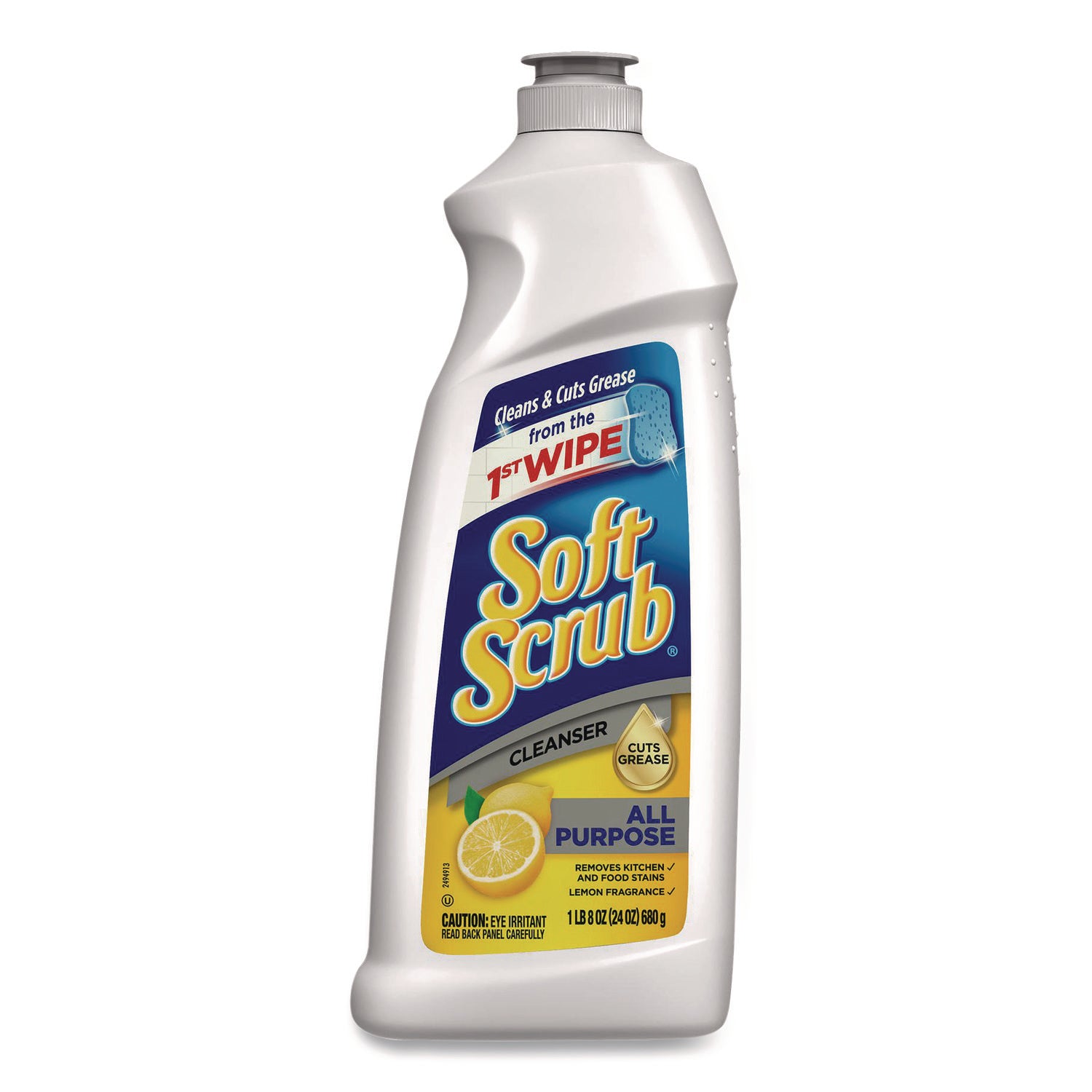 Soft Scrub Total Bath/Kitchen Cleanser - For Multipurpose - 24 fl oz (0.8 quart) - Fresh, Lemon Scent - Non-abrasive, Kosher - White - 1 Each