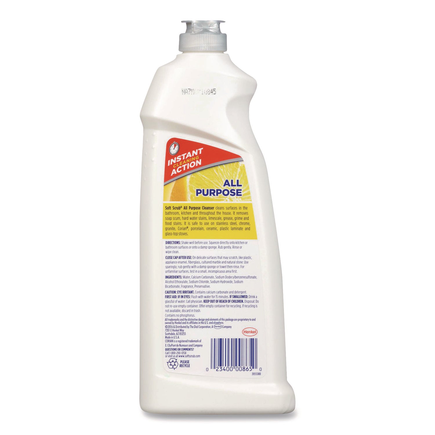 Soft Scrub Total Bath/Kitchen Cleanser - For Multipurpose - 24 fl oz (0.8 quart) - Fresh, Lemon Scent - Non-abrasive, Kosher - White - 1 Each
