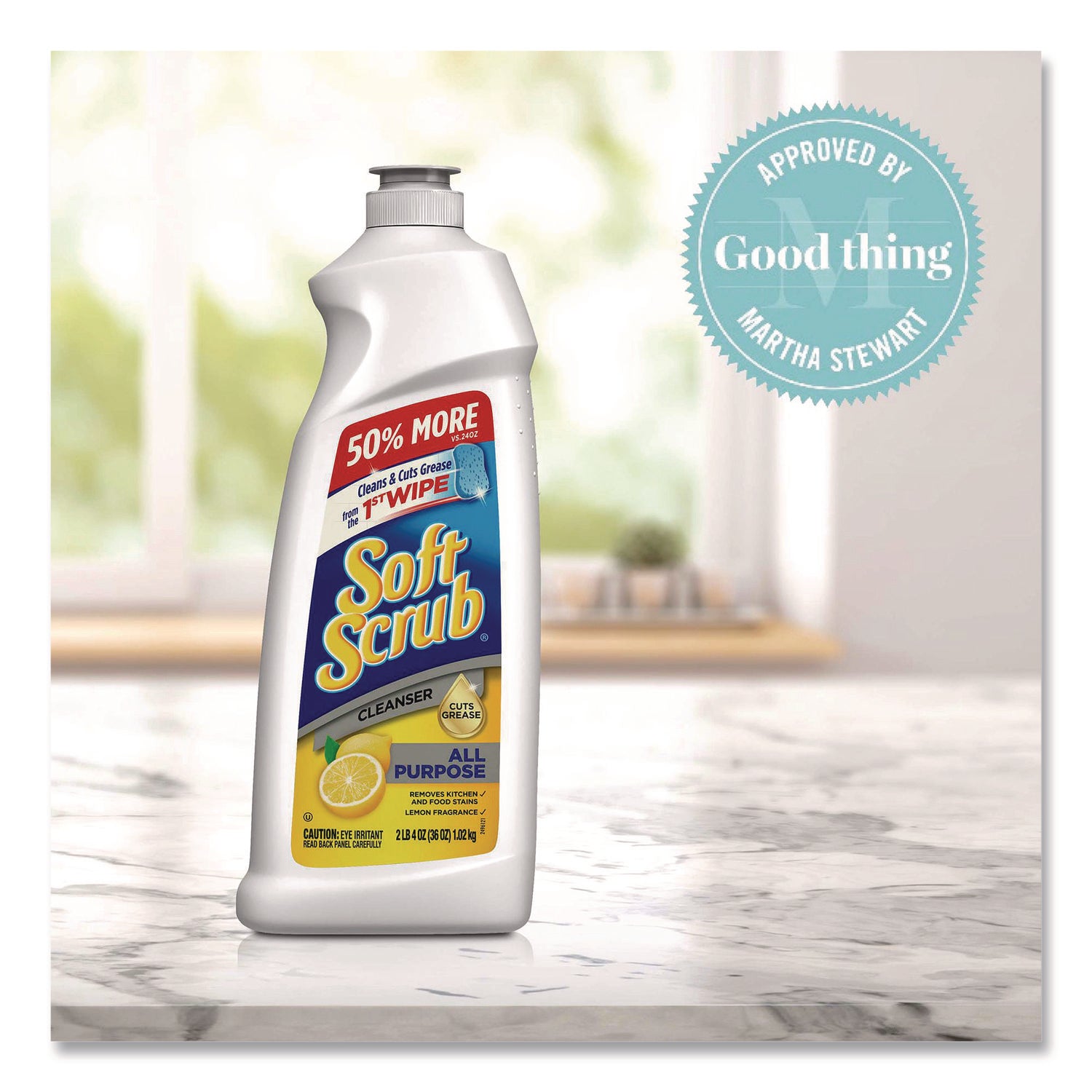 Soft Scrub Total Bath/Kitchen Cleanser - For Multipurpose - 24 fl oz (0.8 quart) - Fresh, Lemon Scent - Non-abrasive, Kosher - White - 1 Each
