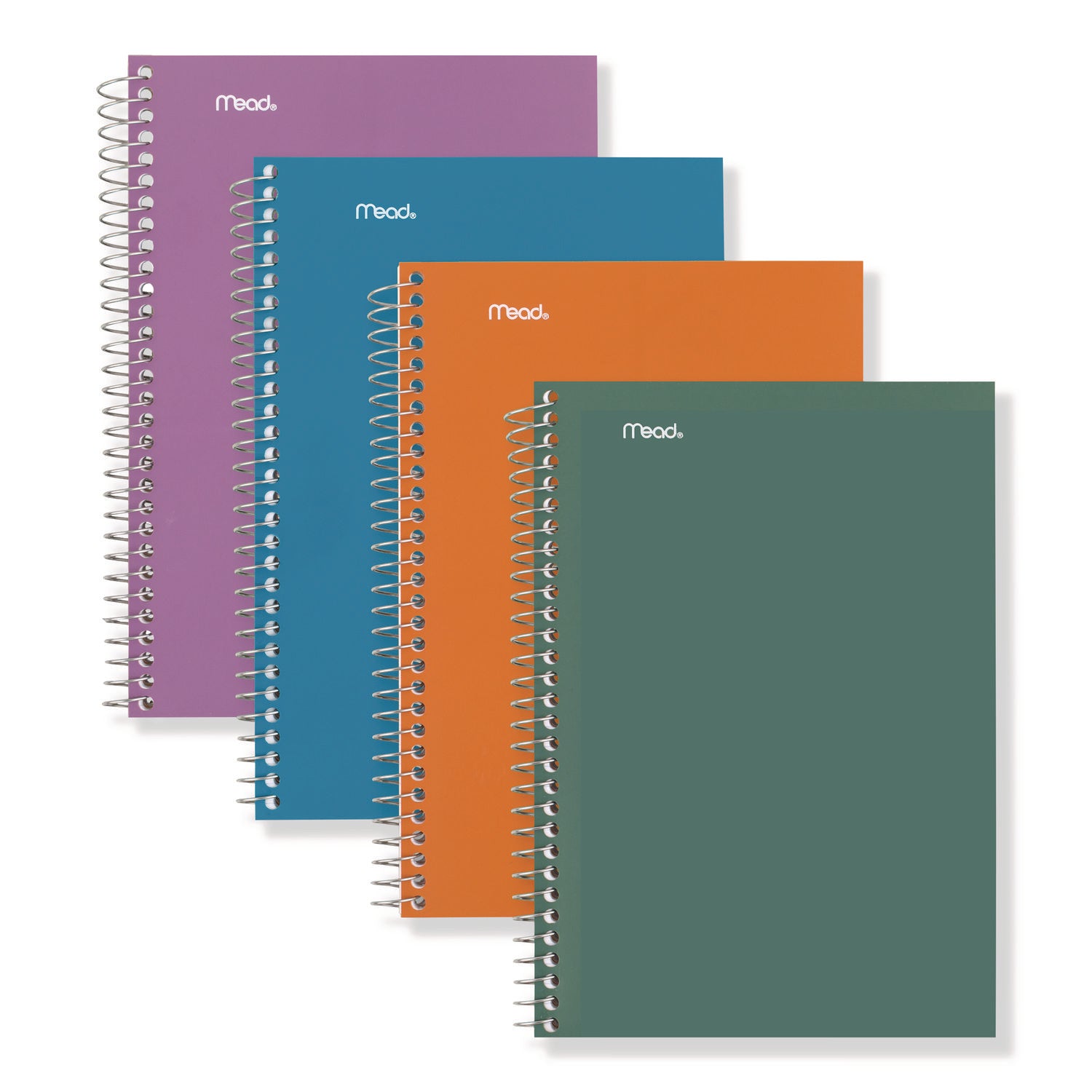 Mead College Ruled Notebook, 2 Subjects, 80 Sheets, 6" x 9.5", Spiral, Assorted Plastic Cover, Double Sided, Perforated, Ink Resistant, Water Resistant, 6 Pack