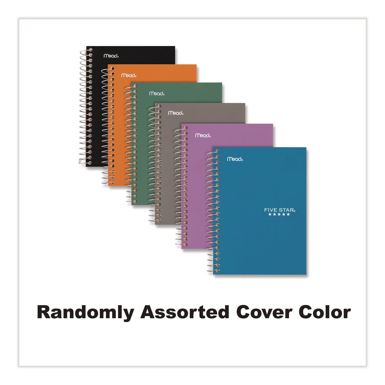 Mead College Ruled Notebook, 5 Subjects, 150 Sheets, 6" x 9.5", Spiral, Assorted Plastic Cover, 1 Each