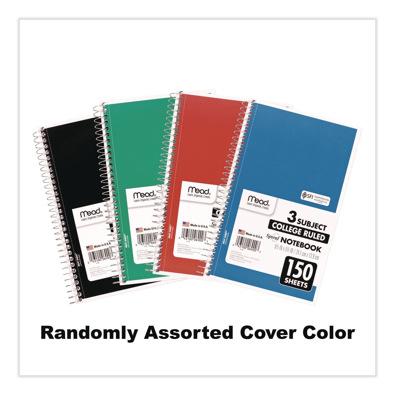 150 Sheets - Spiral - College Ruled Front Ruling - 5 1/2" x 9" Sheet Size - Assorted Paper - Heavyweight Cover - Back Board - 1 Each