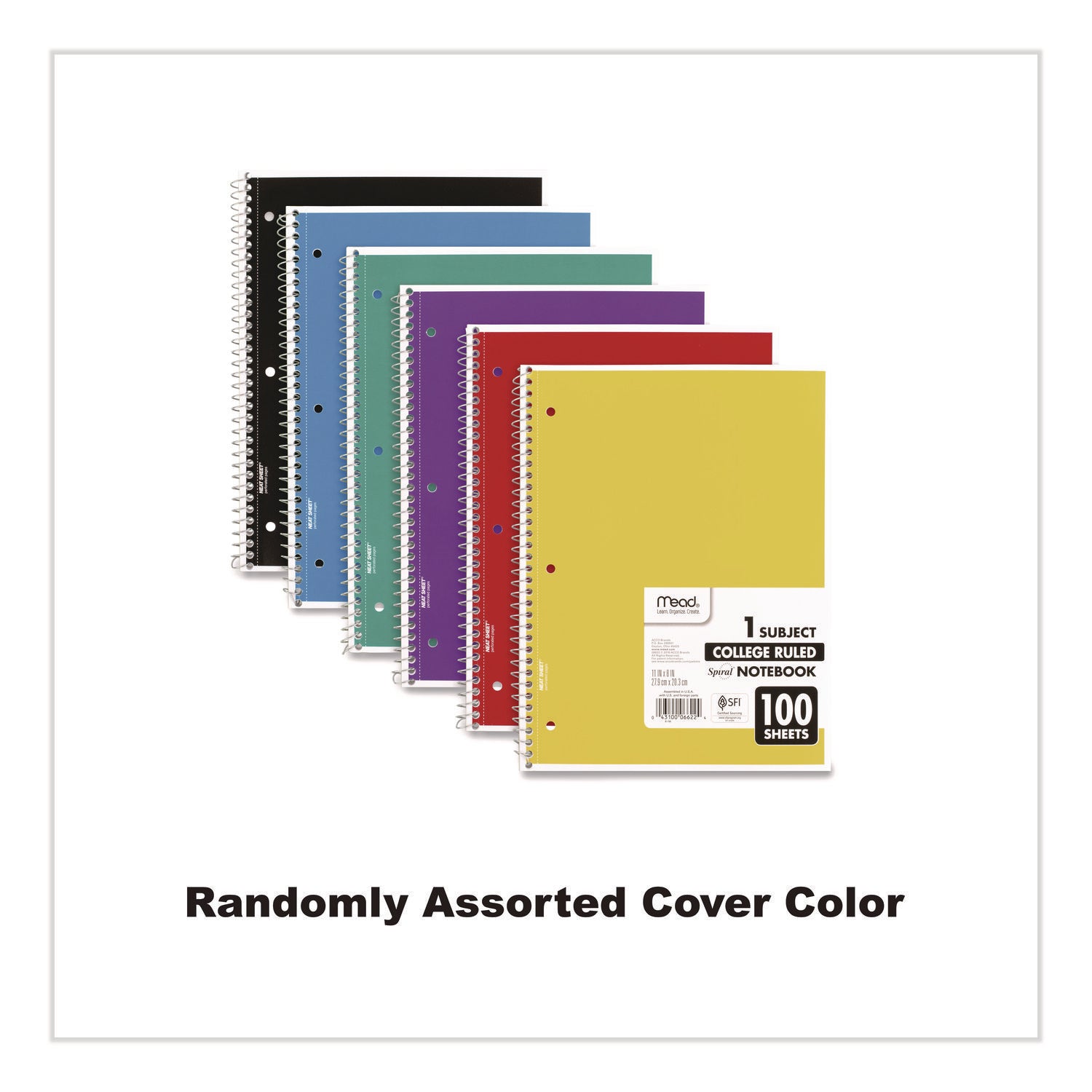 Mead One-subject Spiral Notebook - 100 Sheets - Spiral - College Ruled Front Ruling - 8" x 10 1/2" Sheet Size x 8" Width x 10.5" Length - White Paper - Back Board - 1 Each