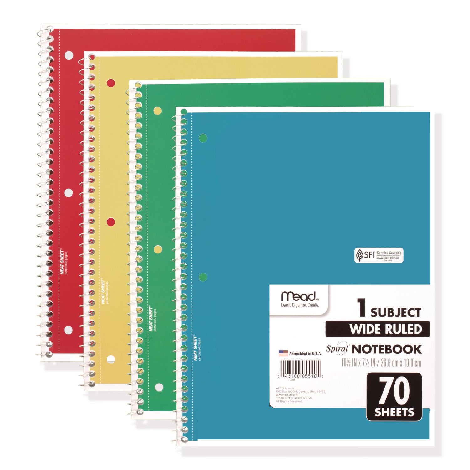 70 Sheets - 140 Pages - Spiral Bound - 3 Hole(s) - 10 1/2" x 8" Sheet Size - 10" Height x 8" Width x 0.5" Length - White Paper - Assorted Cover - Durable Cover, Bleed Resistant, Perforated, Spiral Lock, Lightweight - 4 / Pack
