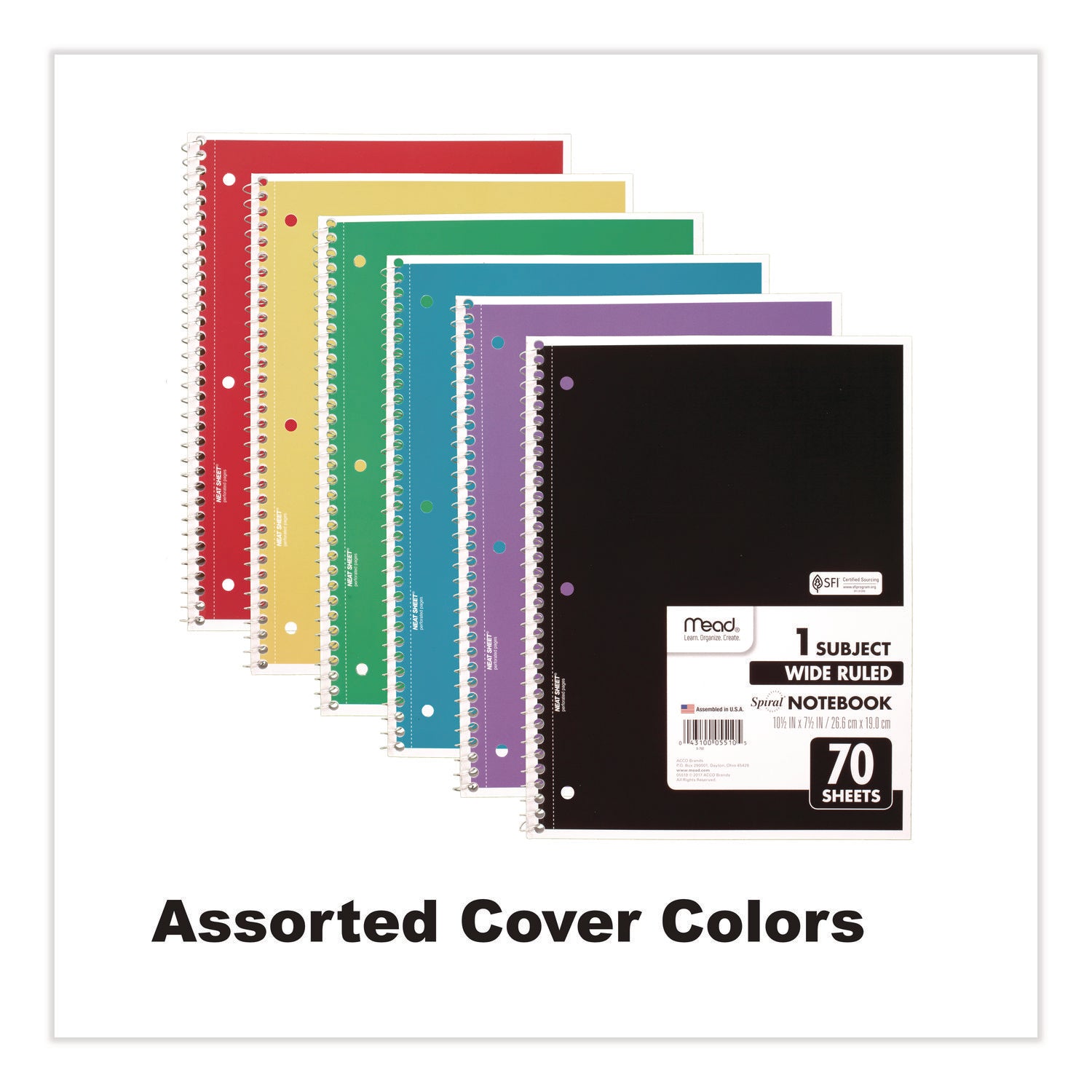 70 Sheets - 140 Pages - Spiral Bound - 3 Hole(s) - 10 1/2" x 8" Sheet Size - 10" Height x 8" Width x 0.5" Length - White Paper - Assorted Cover - Durable Cover, Bleed Resistant, Perforated, Spiral Lock, Lightweight - 4 / Pack