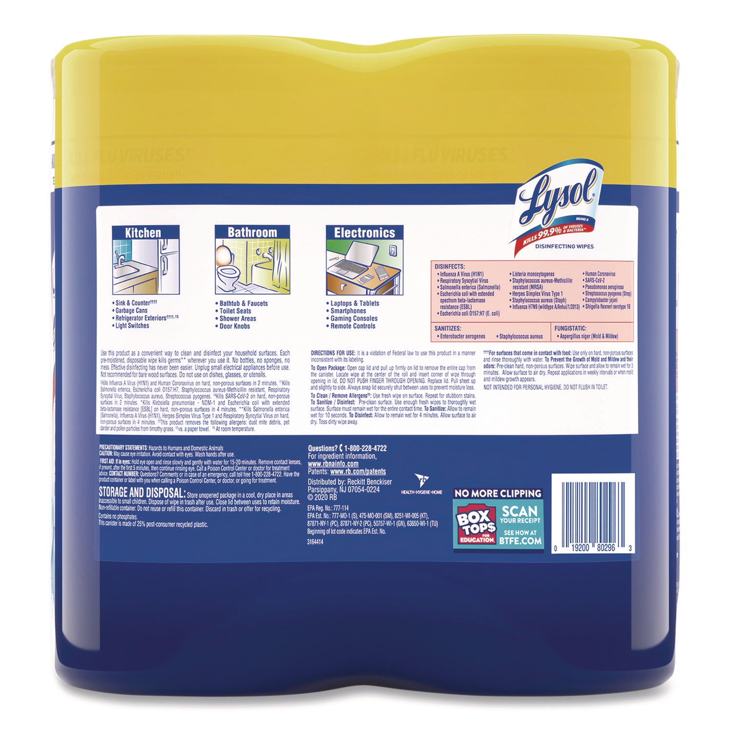Lysol Disinfecting Wipes, Lemon Lime Scent, 80 Wipes per Tub, 160 Wipes per Pack, Pre-moistened, Antibacterial, White
