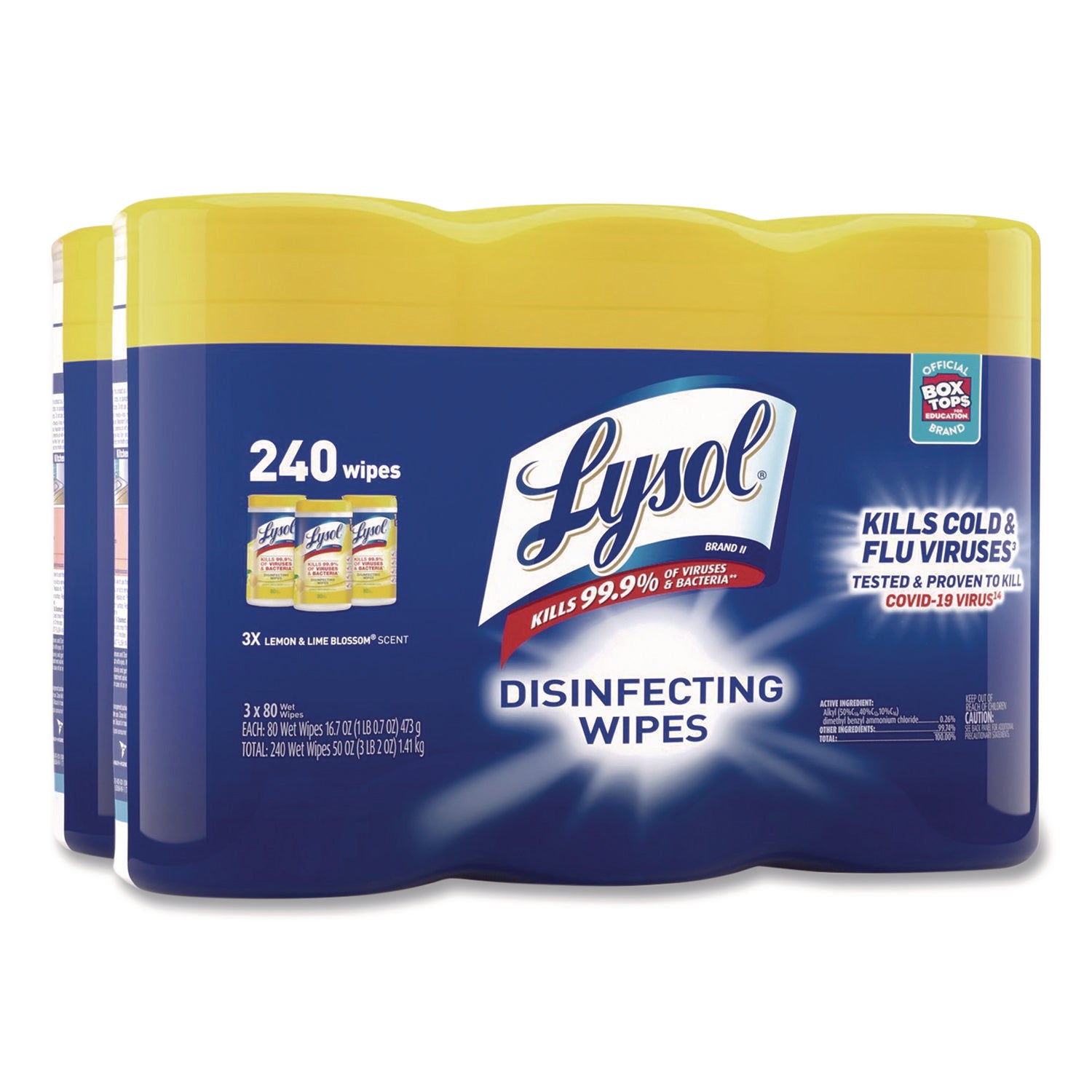 Lysol Lemon/Lime Disinfecting Wipes - For Multi Surface, Multipurpose - Lemon, Lime Blossom Scent - Recommended For: Virus Remover, Bacteria Remover - Pre-moistened, Deodorize, Disinfectant, Anti-bacterial - White - 80/Tub - 2 / Carton