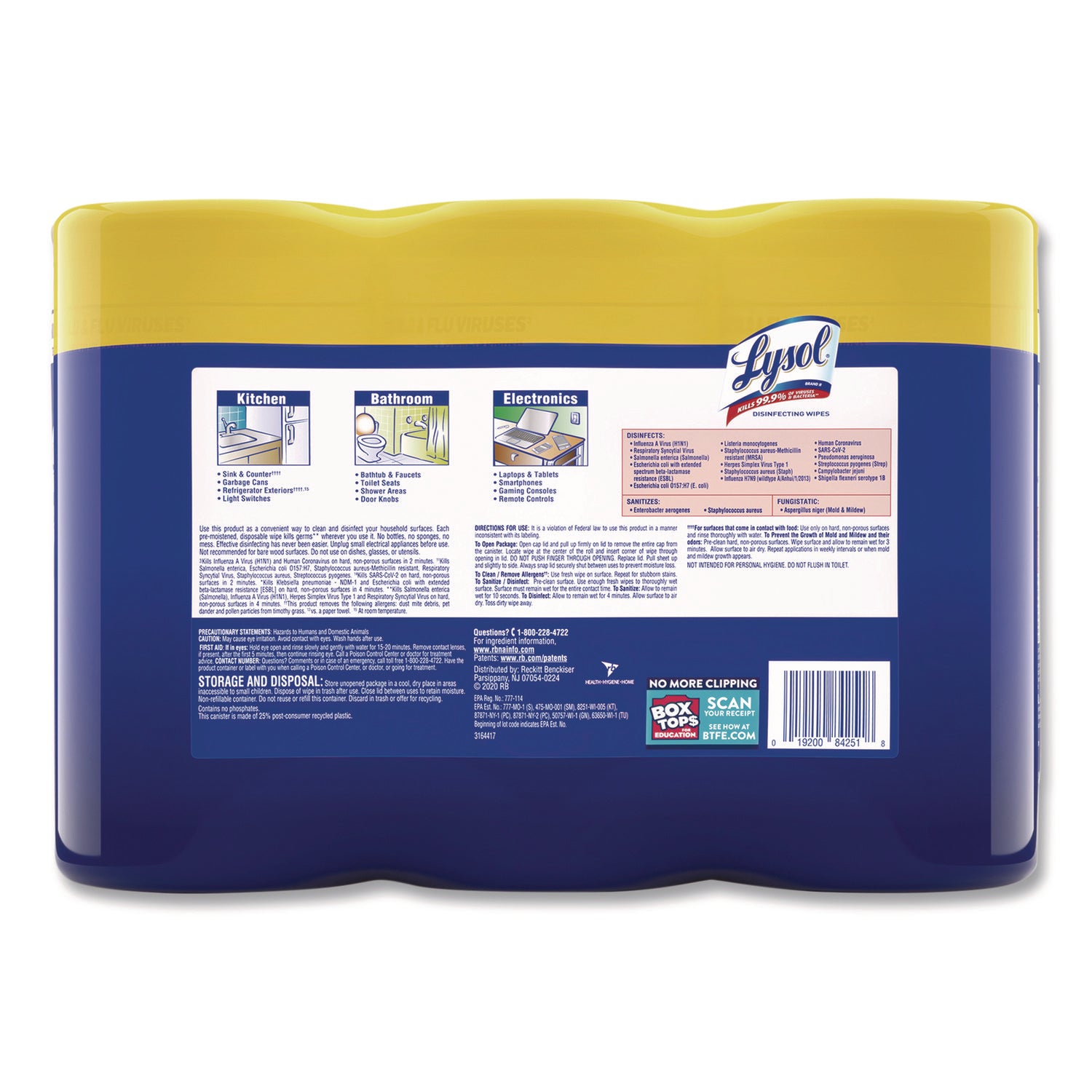 Lysol Lemon/Lime Disinfecting Wipes - For Multi Surface, Multipurpose - Lemon, Lime Blossom Scent - Recommended For: Virus Remover, Bacteria Remover - Pre-moistened, Deodorize, Disinfectant, Anti-bacterial - White - 80/Tub - 2 / Carton
