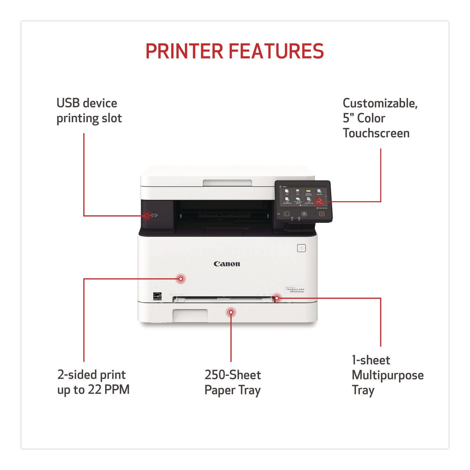 Canon imageCLASS MF653Cdw Wireless Laser Multifunction Printer - Color - White