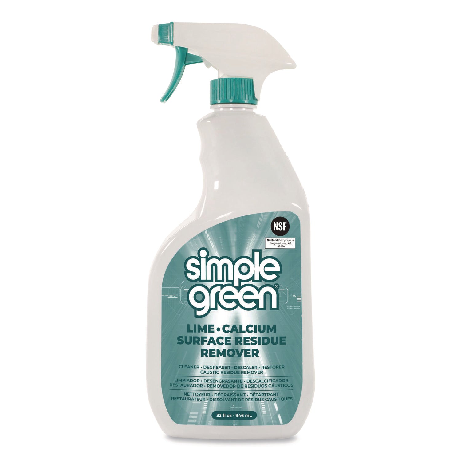 Simple Green Lime-Calcium-Surface Residue Remover, 32 fl oz (1 quart), Pleasant Wintergreen Scent, Bleach-Free, Ammonia-Free, Phosphorous-Free, Non-Abrasive, Turquoise Spray, 1 Each