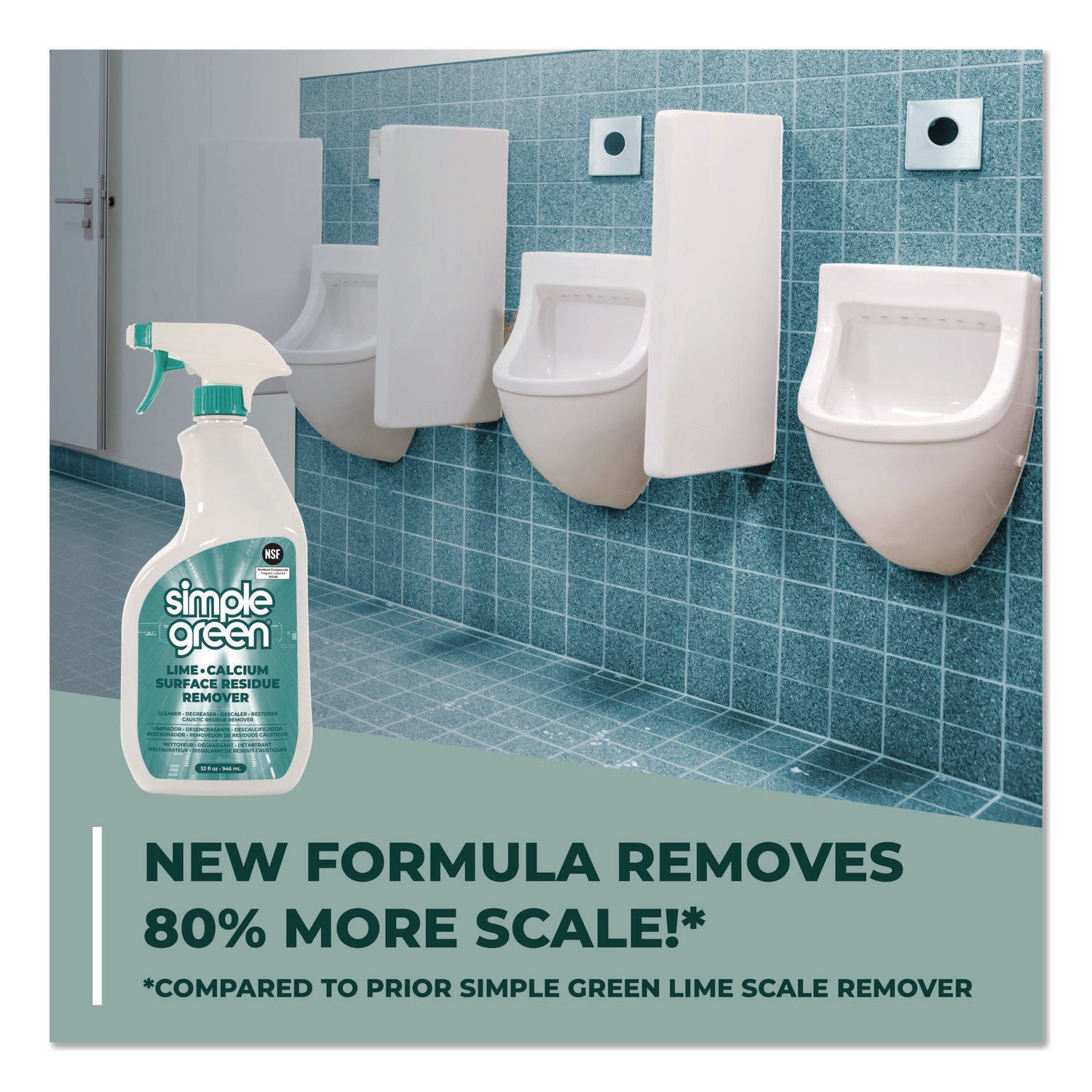 Simple Green Lime-Calcium-Surface Residue Remover, 32 fl oz (1 quart), Pleasant Wintergreen Scent, Bleach-Free, Ammonia-Free, Phosphorous-Free, Non-Abrasive, Turquoise Spray, 1 Each