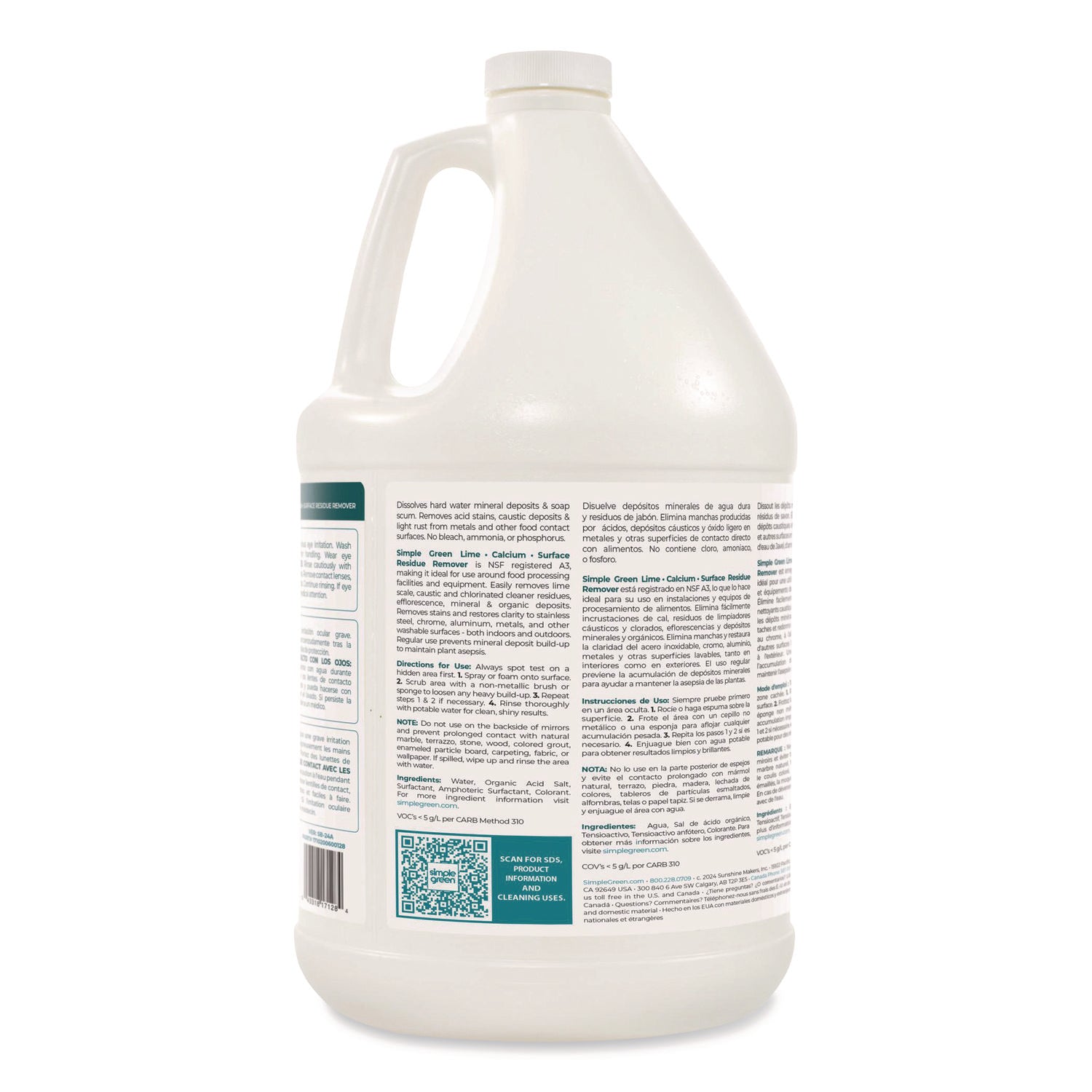 Simple Green Lime-Calcium-Surface Residue Remover, 128 fl oz (4 quart), Pleasant Wintergreen Scent, Bleach-Free, Ammonia-Free, Phosphorous-Free, Non-Abrasive, Turquoise, 1 Each