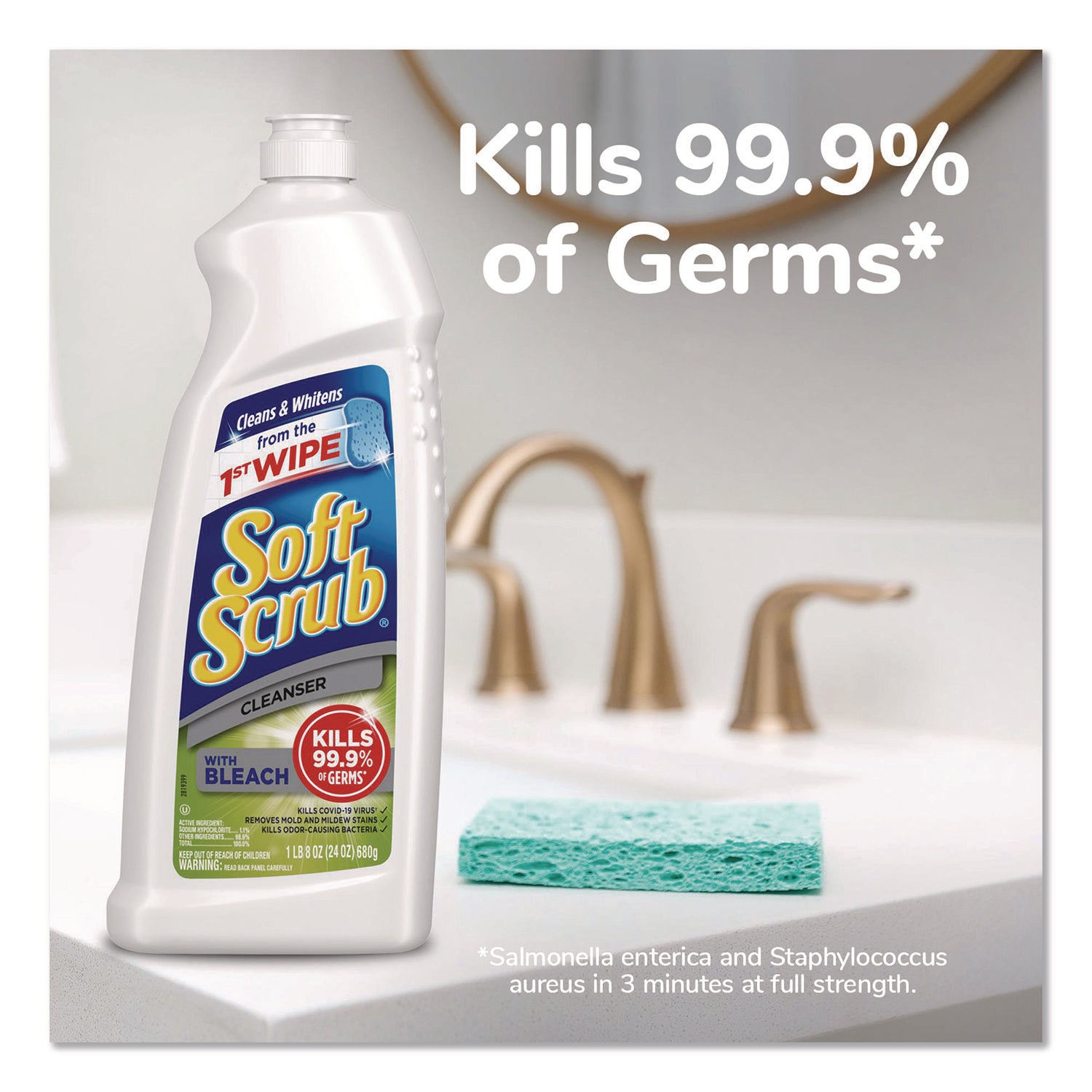 Soft Scrub Bleach Cleanser - For Multipurpose - 24 fl oz (0.8 quart) - Fresh Scent - Scratch Resistant, Disinfectant, Abrasive, Anti-bacterial, Kill Germs - White - 1 Each