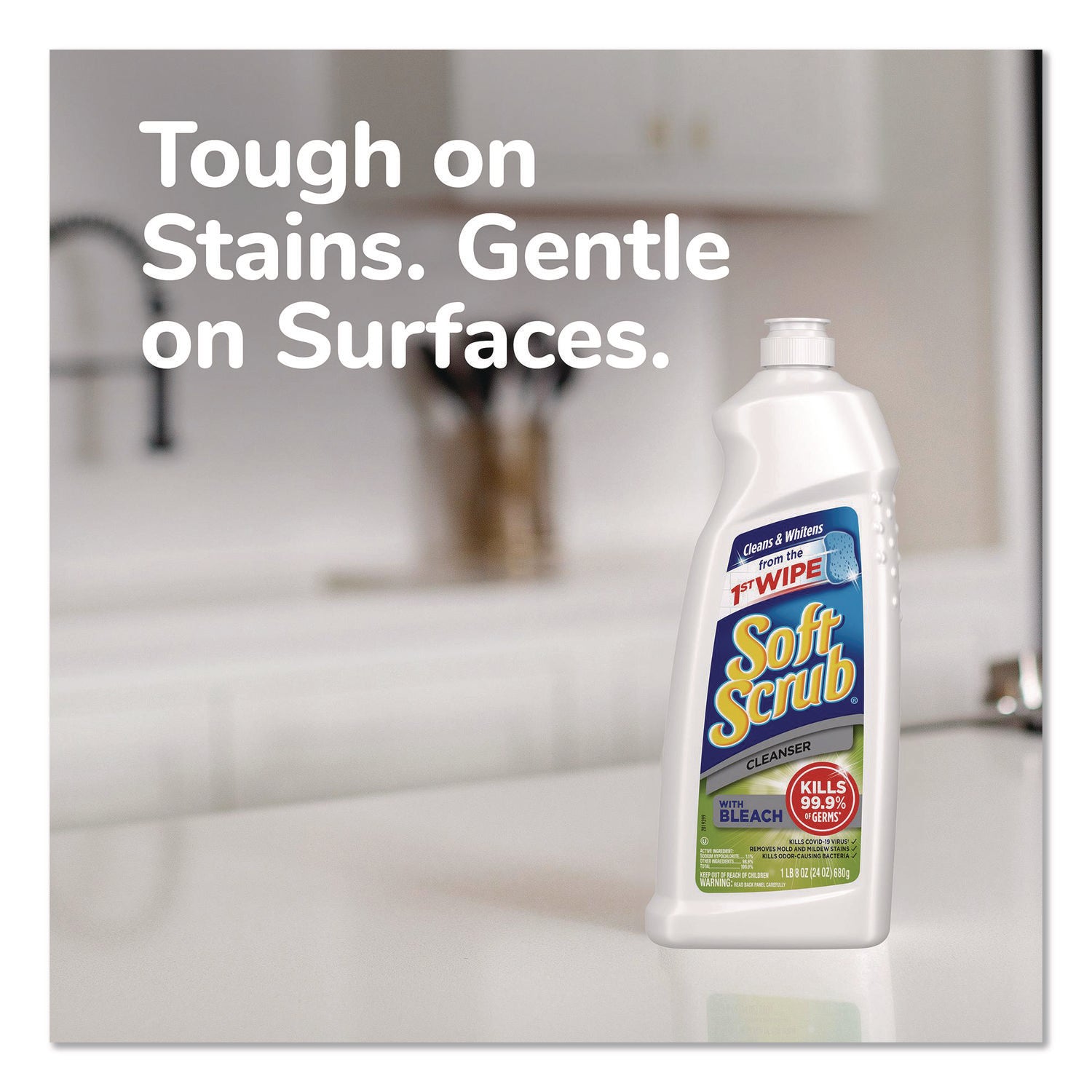 Soft Scrub Bleach Cleanser - For Multipurpose - 24 fl oz (0.8 quart) - Fresh Scent - Scratch Resistant, Disinfectant, Abrasive, Anti-bacterial, Kill Germs - White - 1 Each