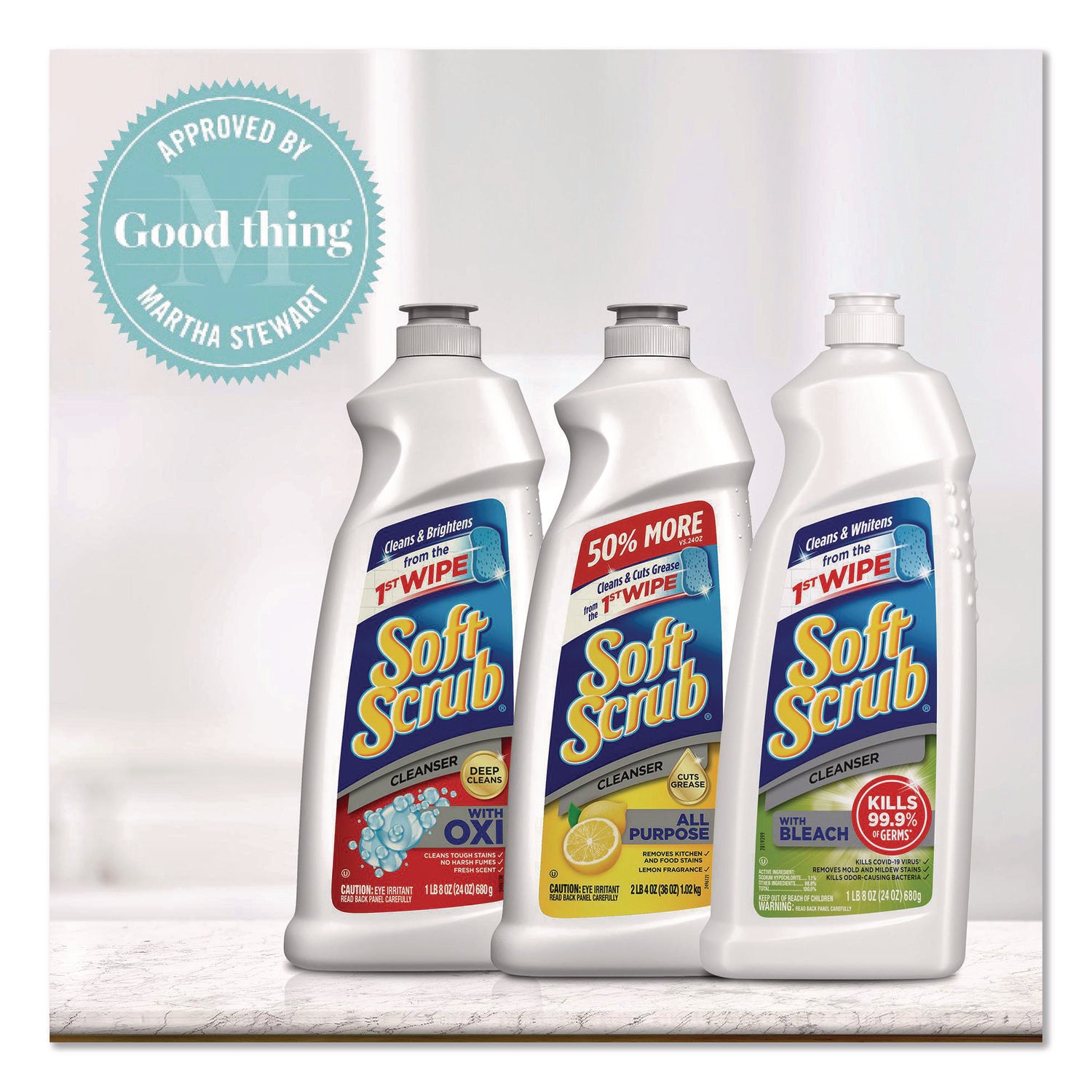 Soft Scrub Bleach Cleanser - For Multipurpose - 24 fl oz (0.8 quart) - Fresh Scent - Scratch Resistant, Disinfectant, Abrasive, Anti-bacterial, Kill Germs - White - 1 Each