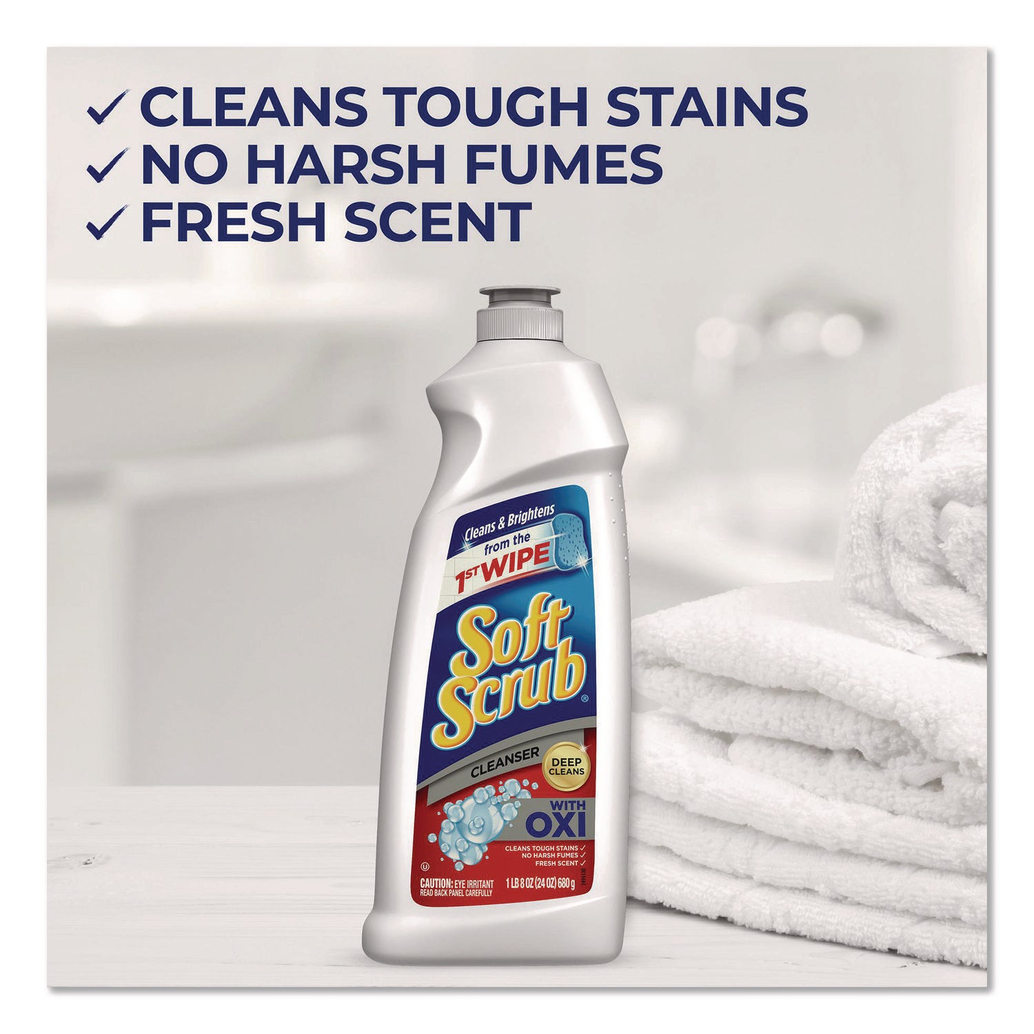 Soft Scrub Total Bath/Kitchen Cleanser - For Multipurpose - Scrubber - 24 fl oz (0.8 quart) - Fresh Scent - Cleanse, Kosher - White - 1 Each
