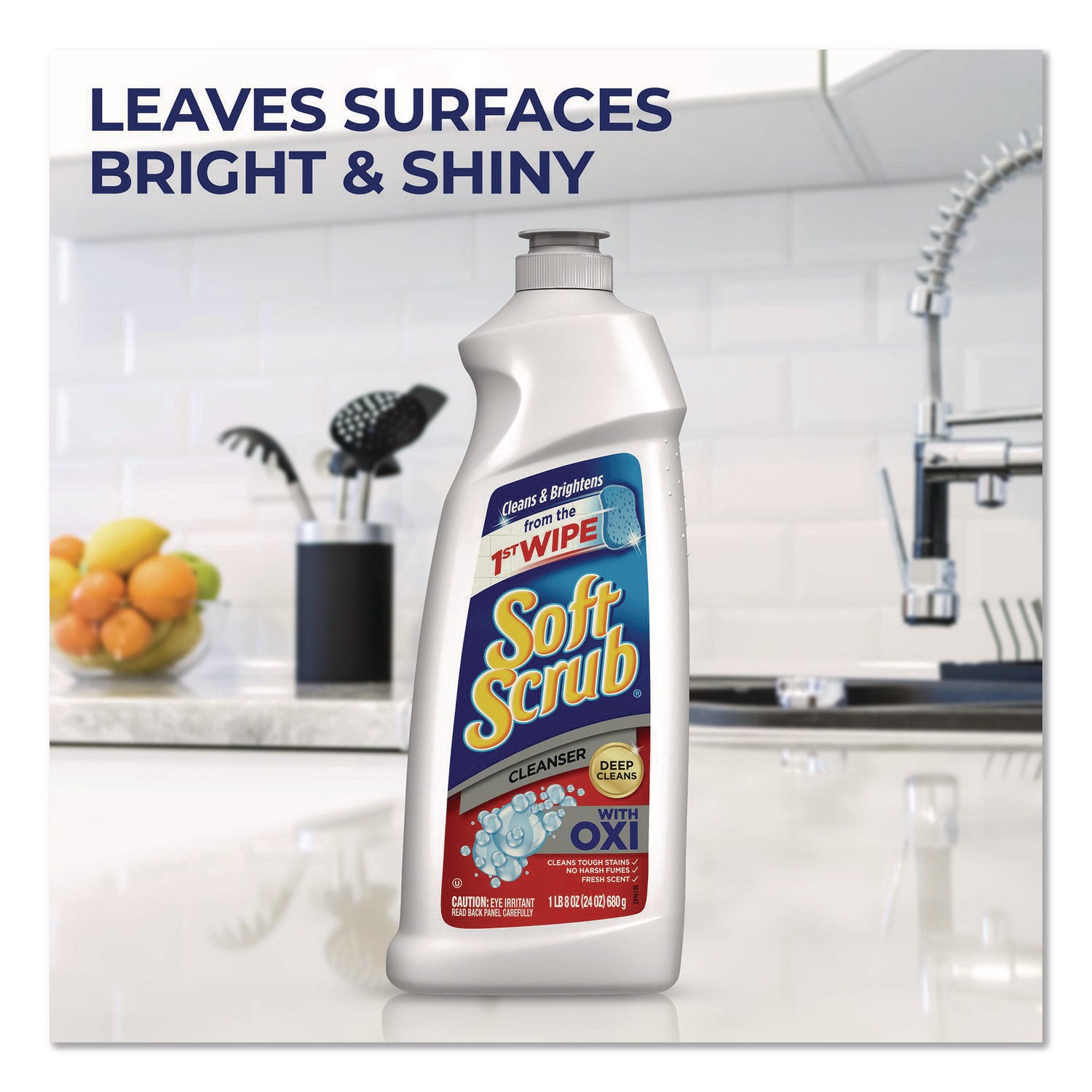 Soft Scrub Total Bath/Kitchen Cleanser - For Multipurpose - Scrubber - 24 fl oz (0.8 quart) - Fresh Scent - Cleanse, Kosher - White - 1 Each