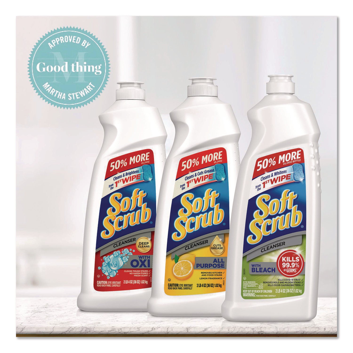 Soft Scrub Total Bath/Kitchen Cleanser - For Multipurpose - Scrubber - 24 fl oz (0.8 quart) - Fresh Scent - Cleanse, Kosher - White - 1 Each