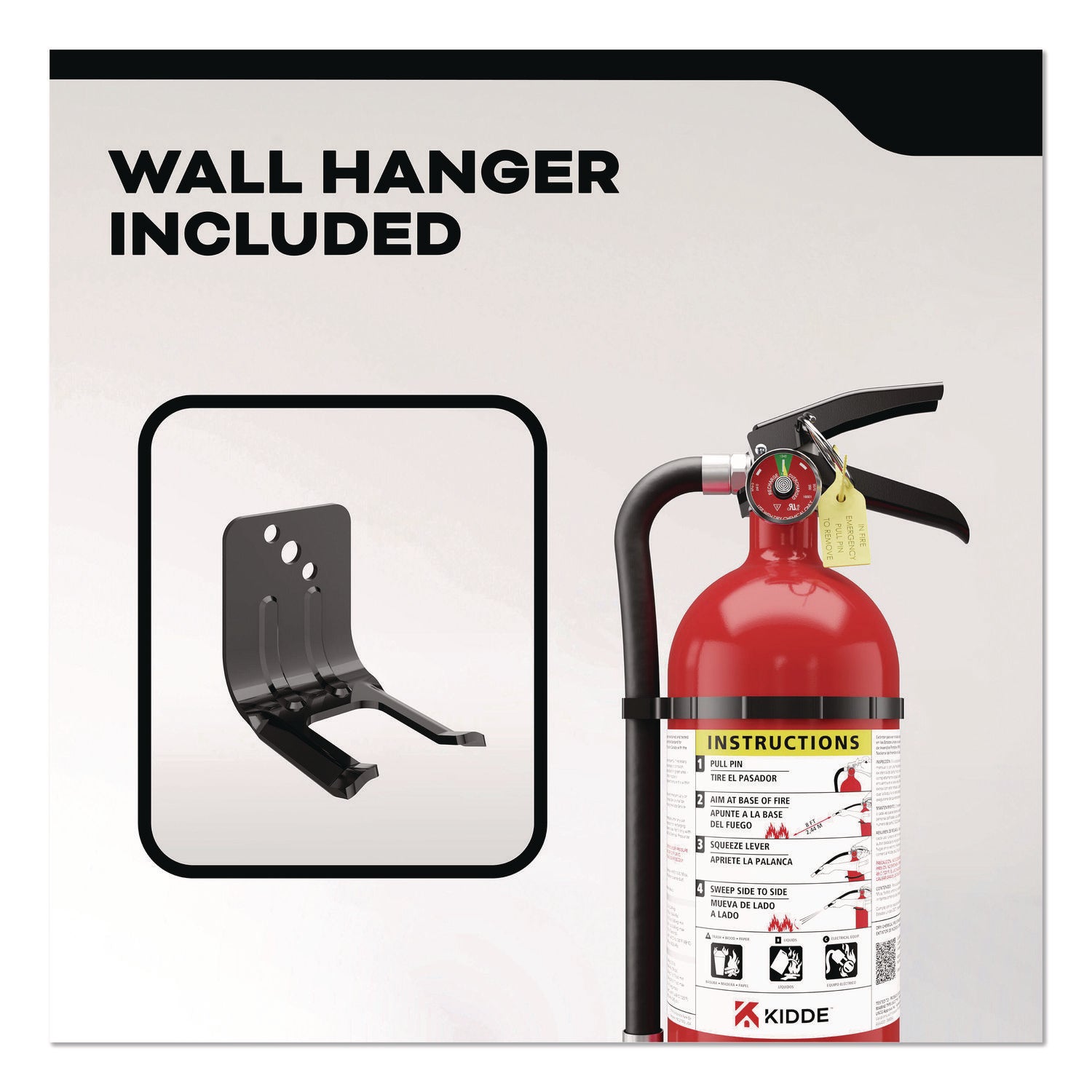 5.50 lb Capacity - A: Common Combustibles, B: Flammable Liquids, C: Live Electrical Equipment - Rechargeable, Impact Resistant, Safety Pin