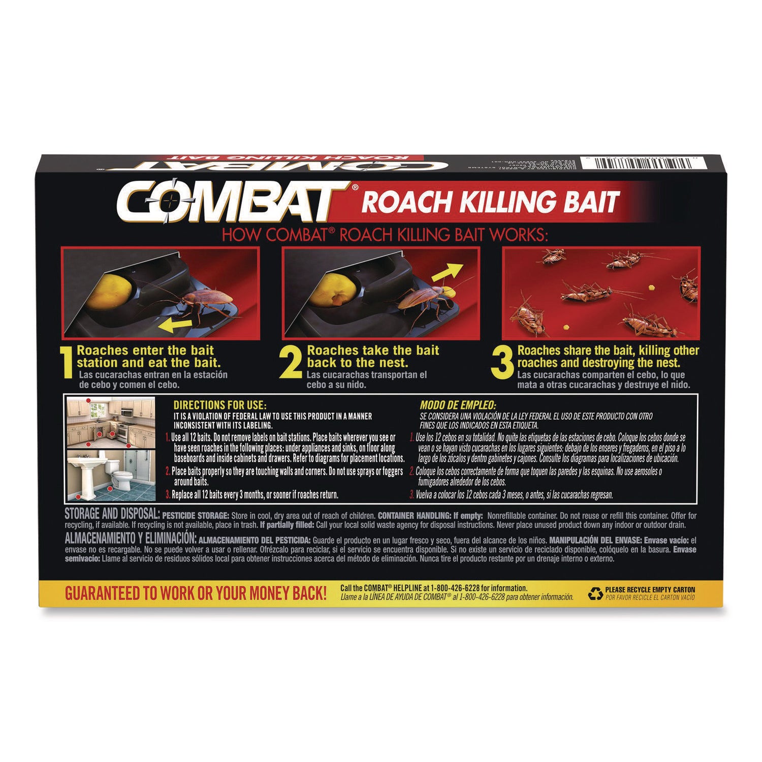 Roach Bait Insecticide, for Small and Large Roaches, 0.42 oz, 12 Bait Stations