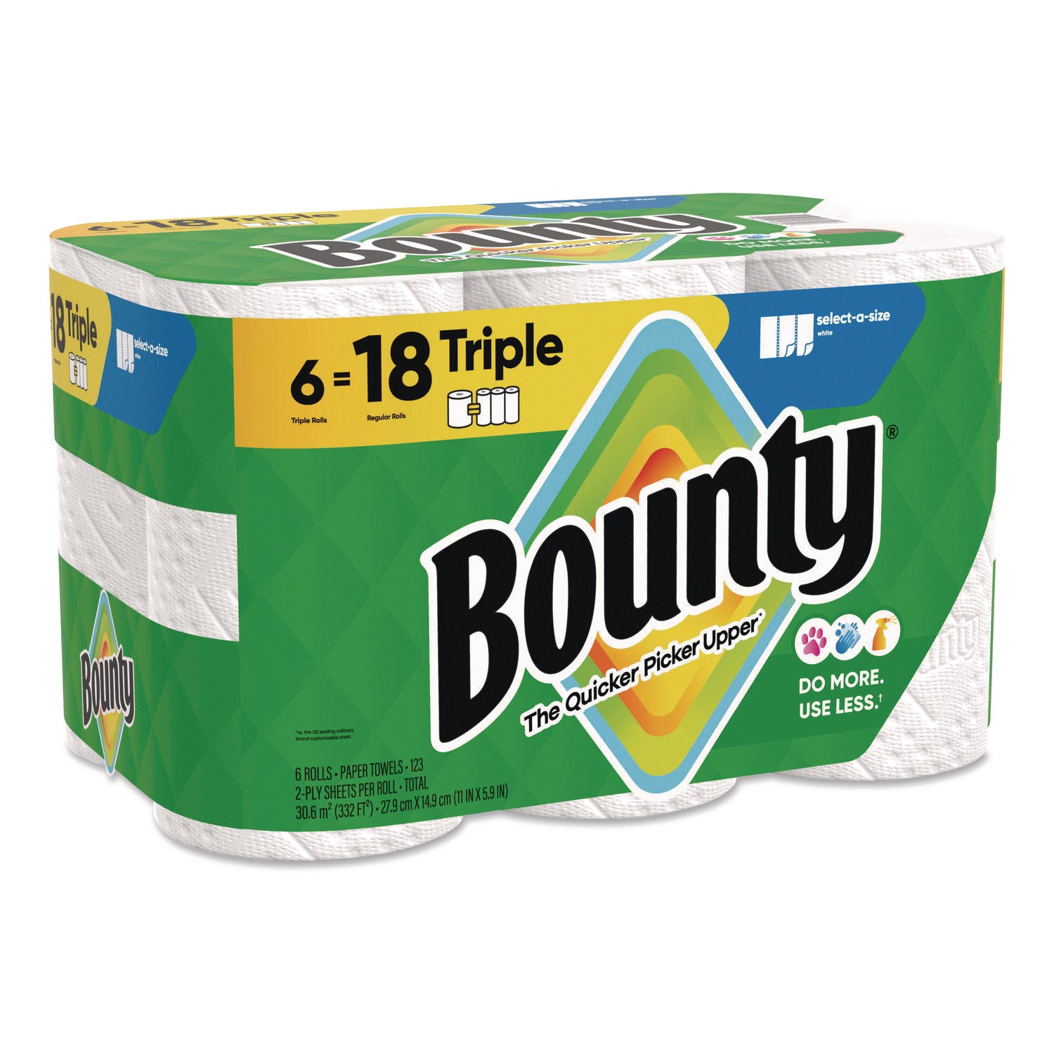 Bounty Select-A-Size Paper Towels, 2 Ply, 123 Sheets per Roll, Diamond Texture, White, 6 Rolls per Carton