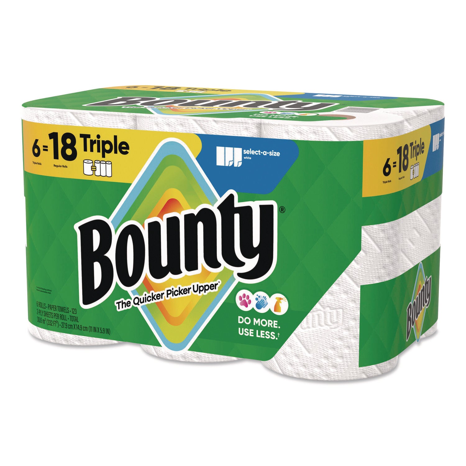 Bounty Select-A-Size Paper Towels, 2 Ply, 123 Sheets per Roll, Diamond Texture, White, 6 Rolls per Carton