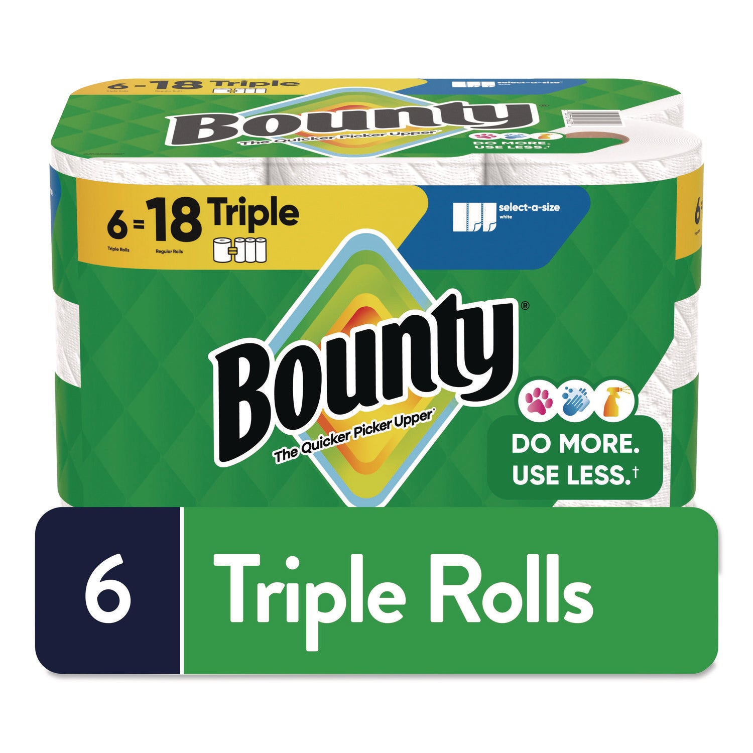 Bounty Select-A-Size Paper Towels, 2 Ply, 123 Sheets per Roll, Diamond Texture, White, 6 Rolls per Carton