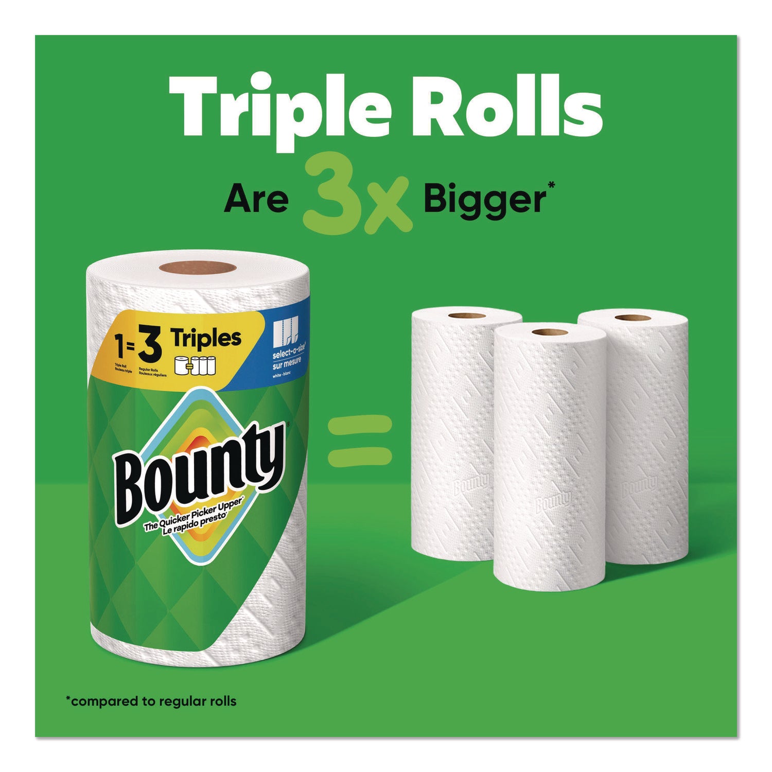 Bounty Select-A-Size Paper Towels, 2 Ply, 123 Sheets per Roll, Diamond Texture, White, 6 Rolls per Carton