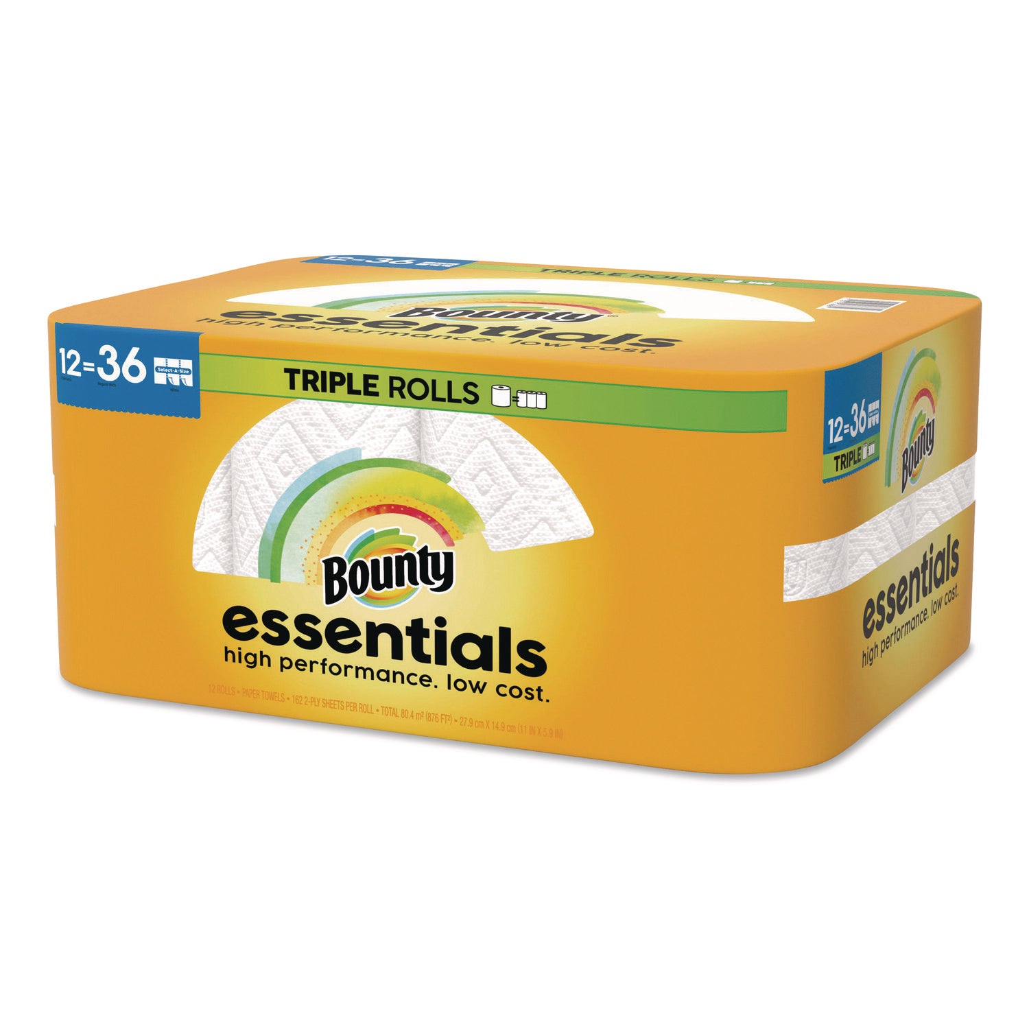 Bounty Essentials Paper Towels, Yellow, 162 Sheets per Roll, 12 Rolls per Carton