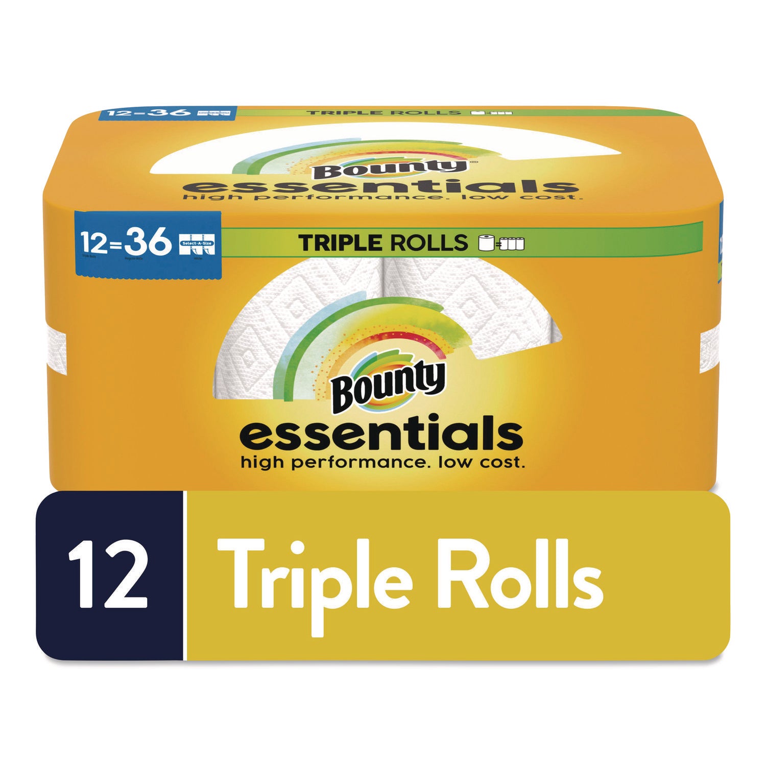 Bounty Essentials Paper Towels, Yellow, 162 Sheets per Roll, 12 Rolls per Carton