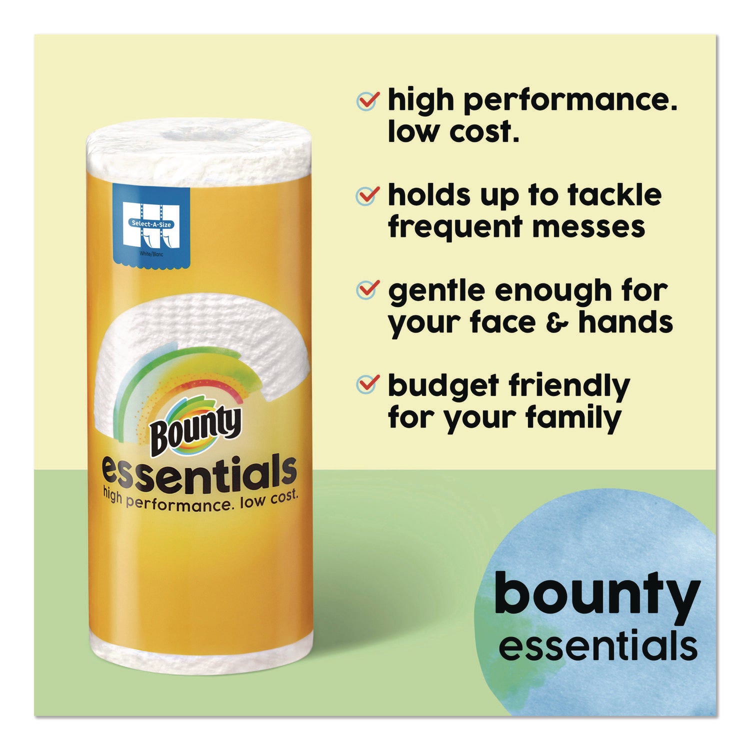 Bounty Essentials Paper Towels, Yellow, 162 Sheets per Roll, 12 Rolls per Carton