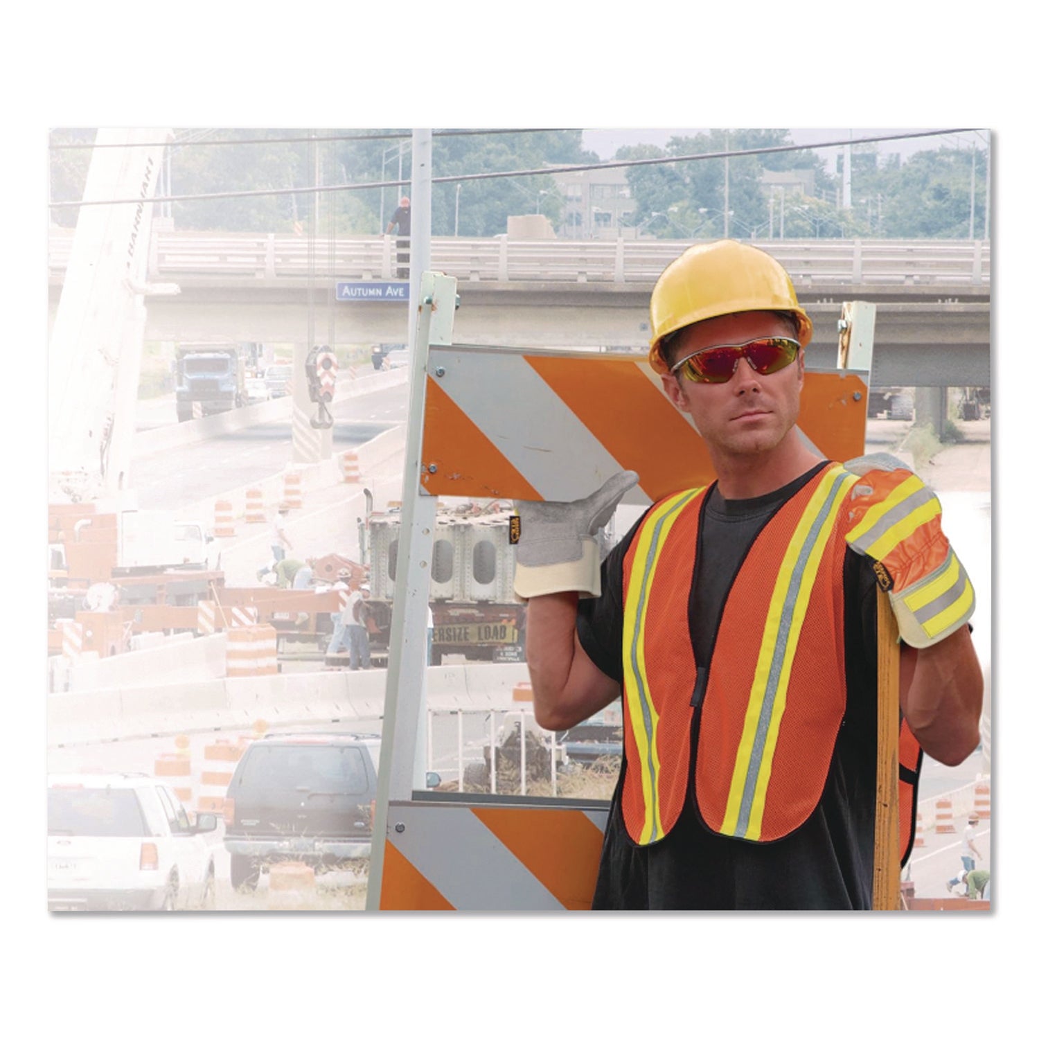 Hook and Loop Safety Vest, One Size Fits Most, Hi-Viz Orange with Yellow Prismatic Tape