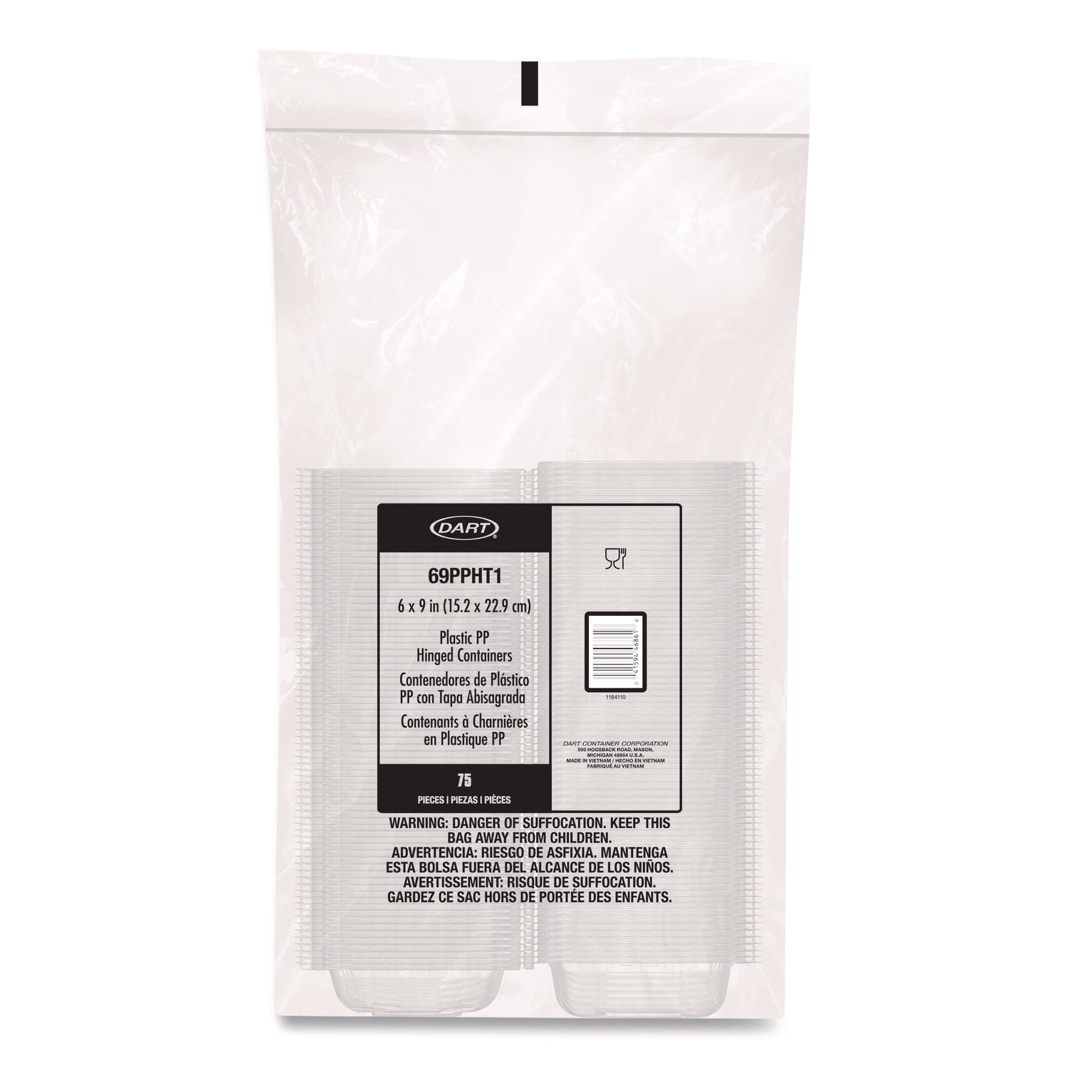 Microwaveable Hinged Containers, 6.5 x 9 x 3, Clear, Plastic, 300/Carton