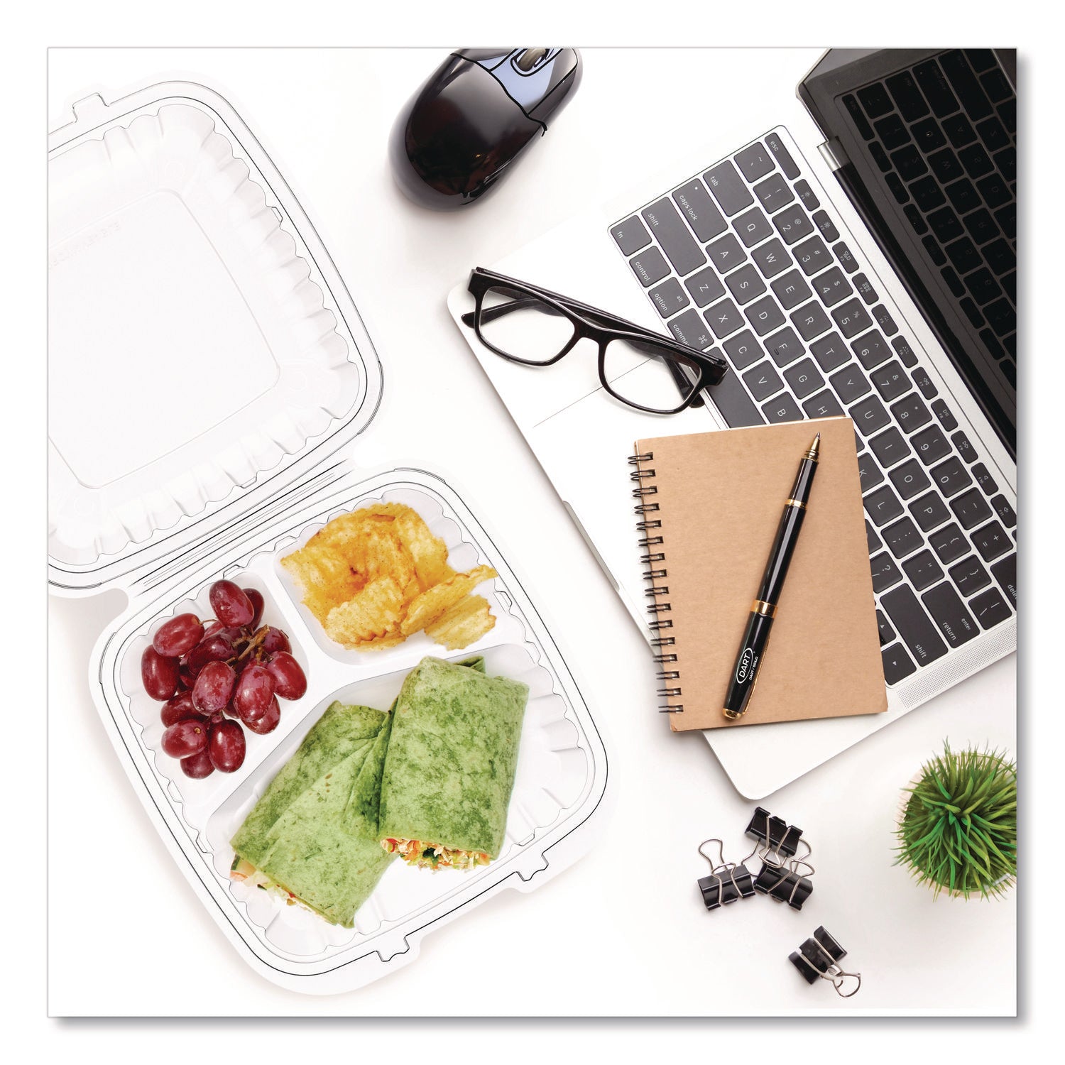 Microwaveable Hinged Containers, 3 Compartments, 9 x 8.75 x 3, Clear, Plastic,150/Carton