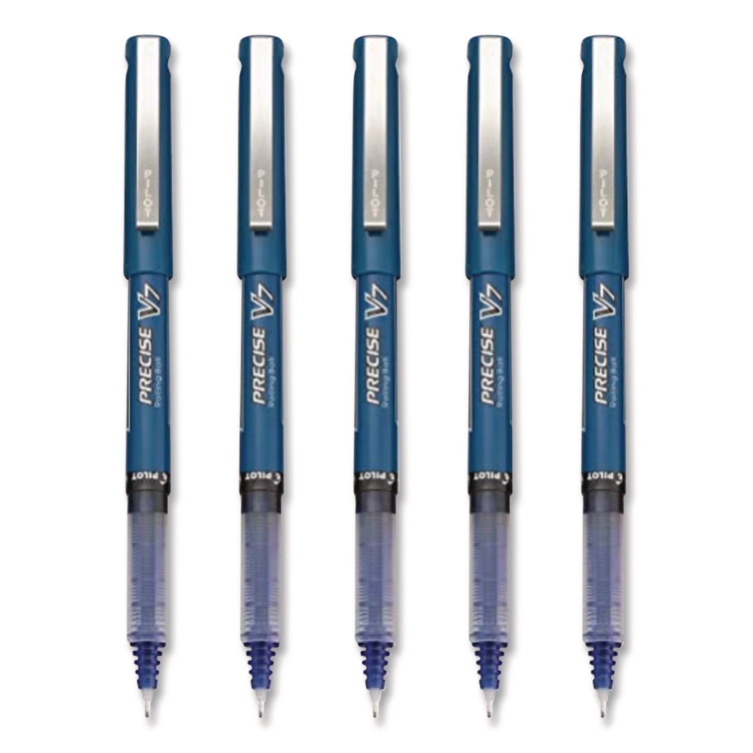 Precise V7 Rollerball Pen, Stick, Fine 0.7 mm, Blue Ink, Blue/Clear Barrel, 5/Pack
