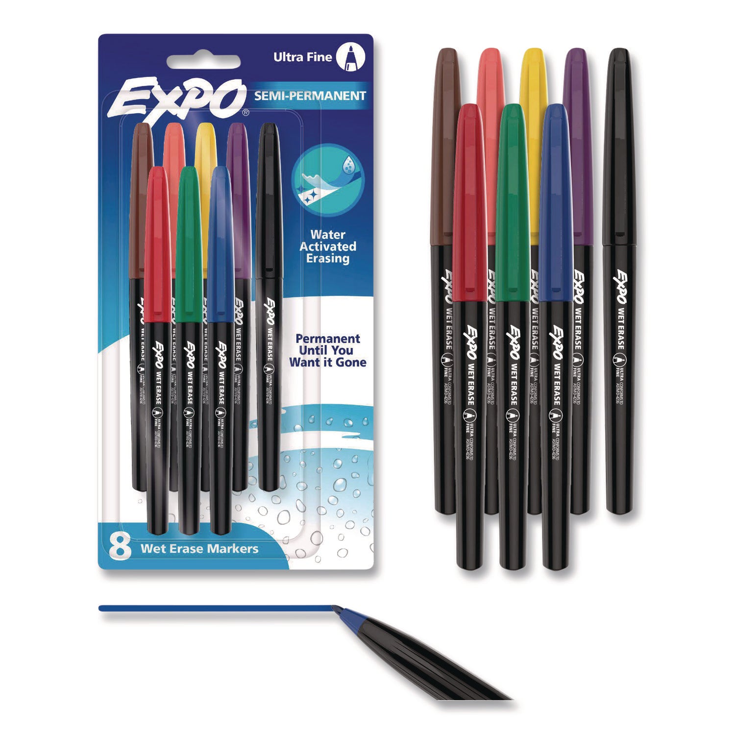 Expo Vis-A-Vis Wet-Erase Markers - Ultra Fine Marker Point - Assorted Ink - 8 / Pack