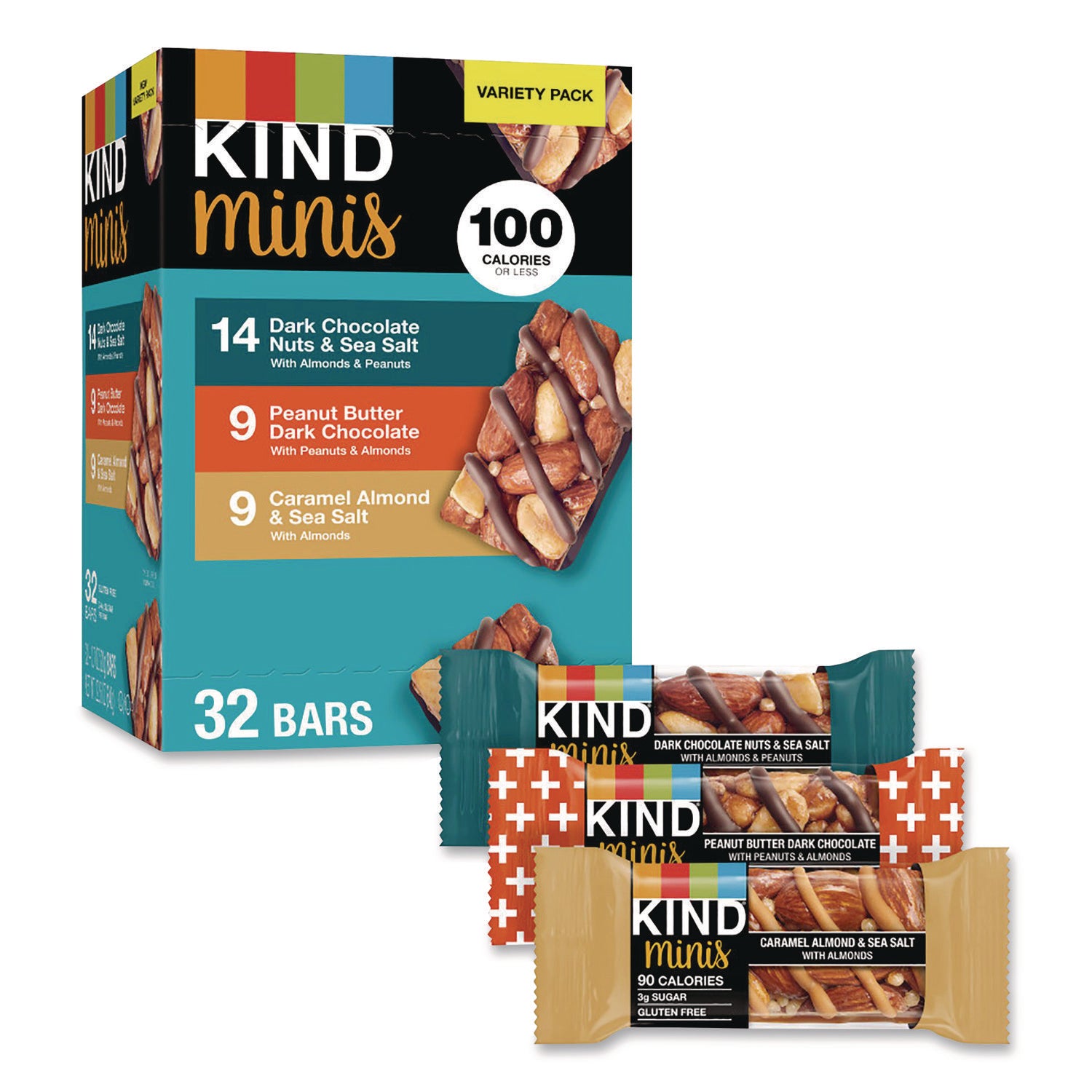 Individually Wrapped - Dark Chocolate Nuts & Sea Salt, Caramel Almond and Sea Salt, Peanut Butter Dark Chocolate - 0.70 oz - 32 / Carton