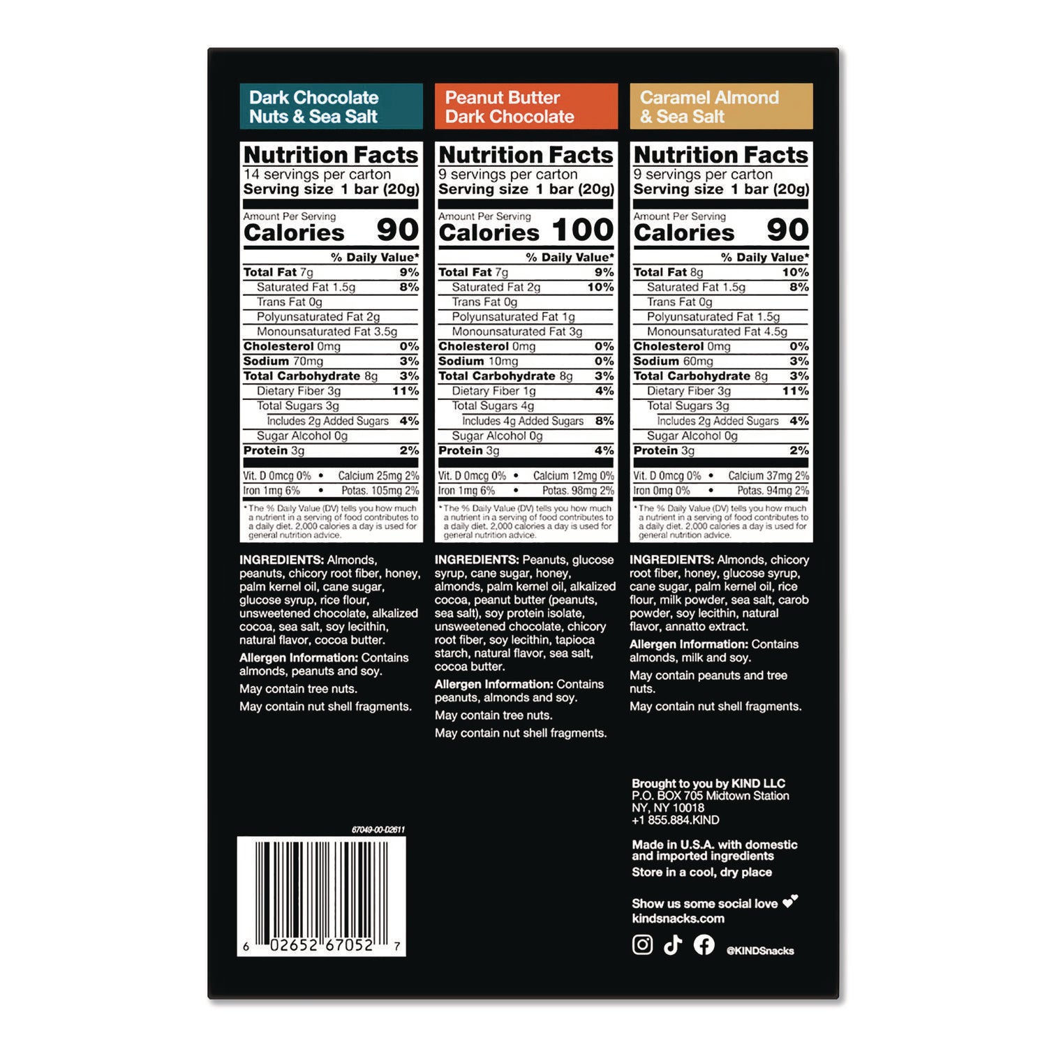 Individually Wrapped - Dark Chocolate Nuts & Sea Salt, Caramel Almond and Sea Salt, Peanut Butter Dark Chocolate - 0.70 oz - 32 / Carton