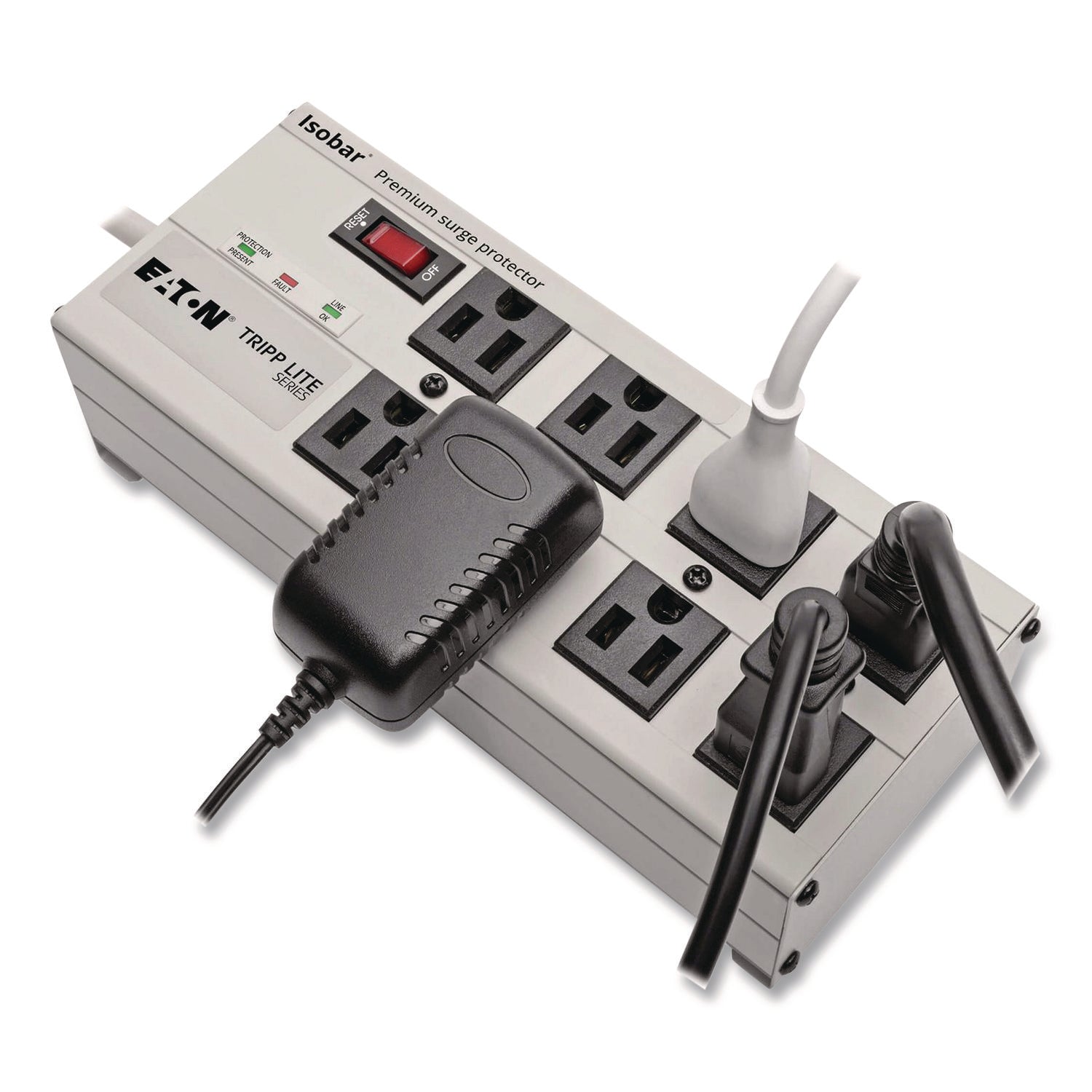 Isobar Surge Protector, 8 AC Outlets, 25 ft Cord, 3,840 J, Light Gray