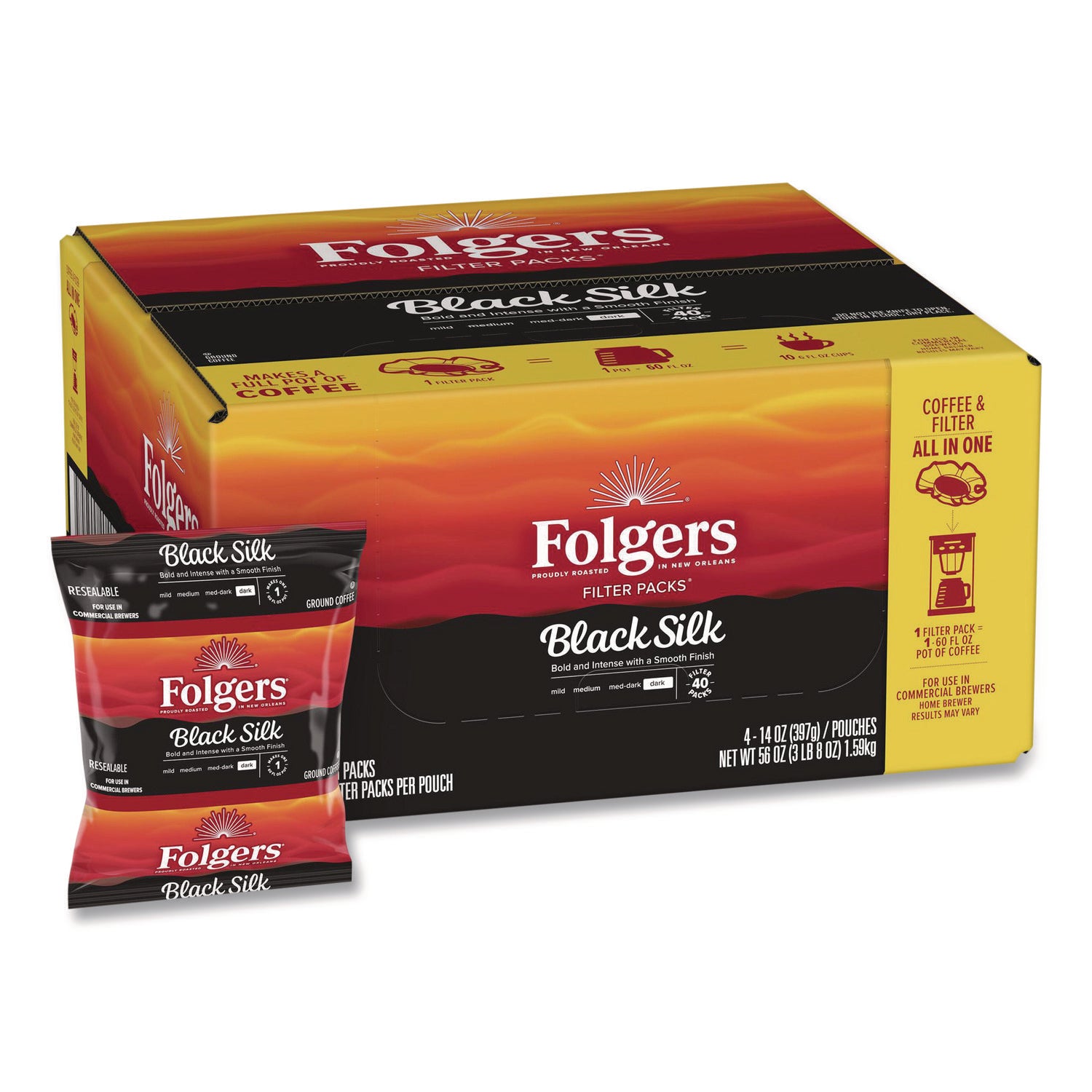 Regular - Dark - 1.4 oz - Filter Pack - Black Silk - 40 / Carton
