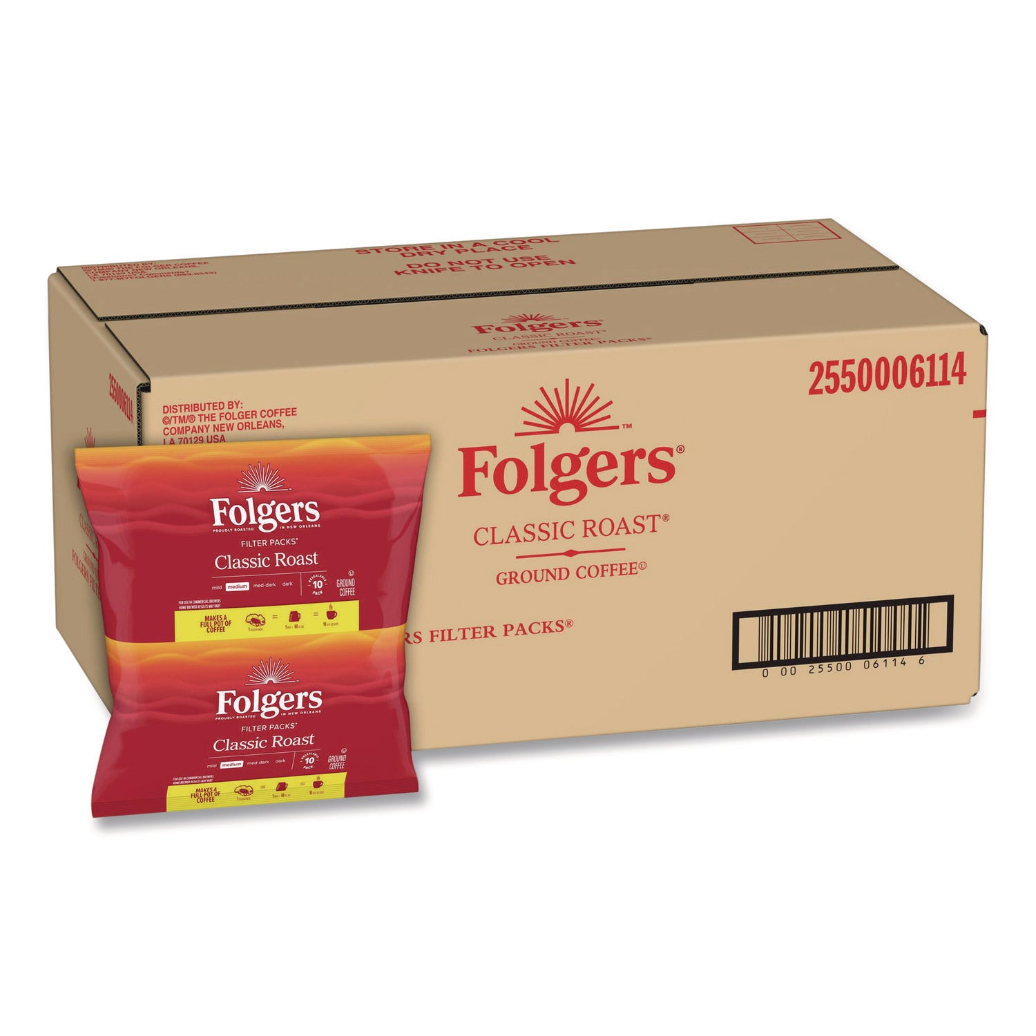 Folgers&reg; Filter Pack Classic Roast Coffee - Regular - 0.9 oz - Filter Pack - 10/Pack - 16 / Carton