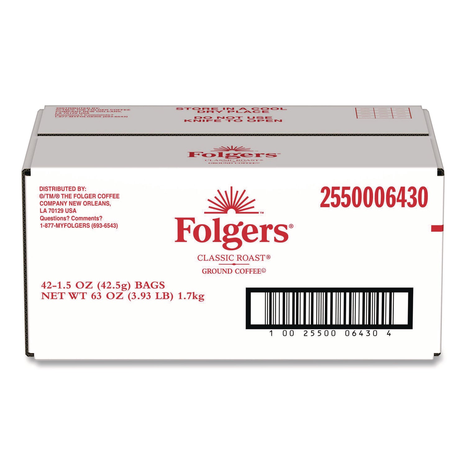 Folgers&reg; Fraction Pack Classic Roast Coffee - Regular - Medium - 1.5 oz Per Bag - Fraction Pack - 42 / Carton