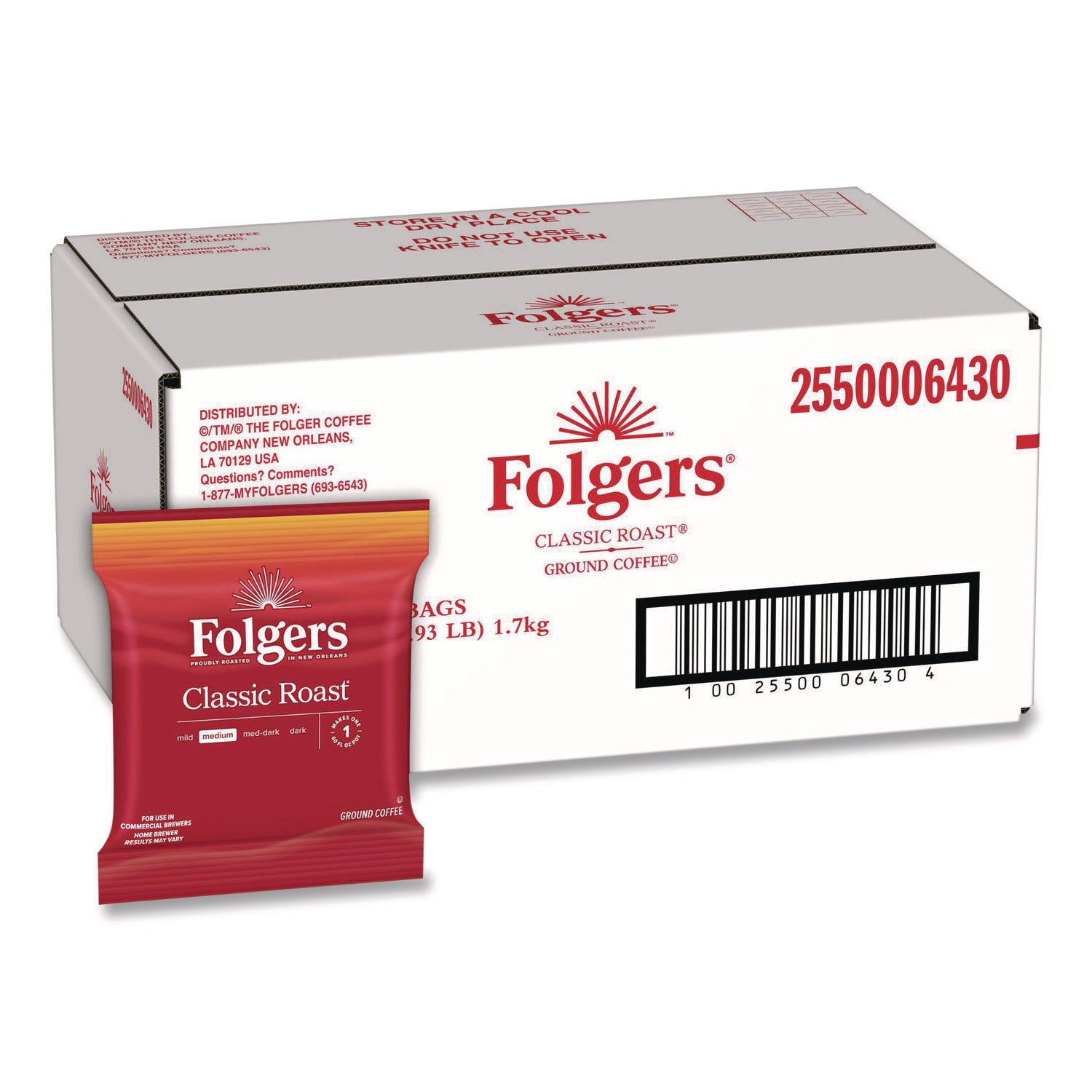 Folgers&reg; Fraction Pack Classic Roast Coffee - Regular - Medium - 1.5 oz Per Bag - Fraction Pack - 42 / Carton