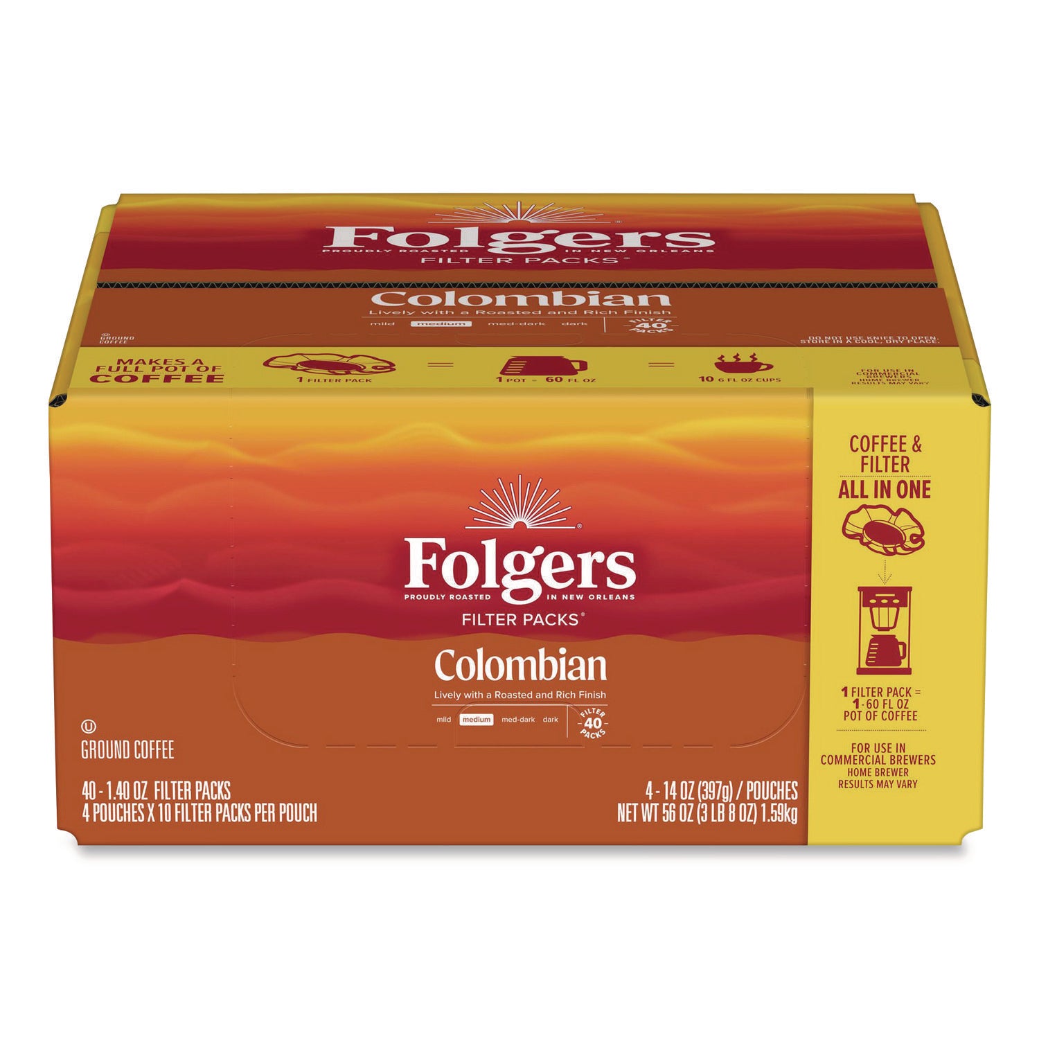Regular - Medium/Dark - 1.4 oz - Filter Pack - Colombian - 40 / Carton