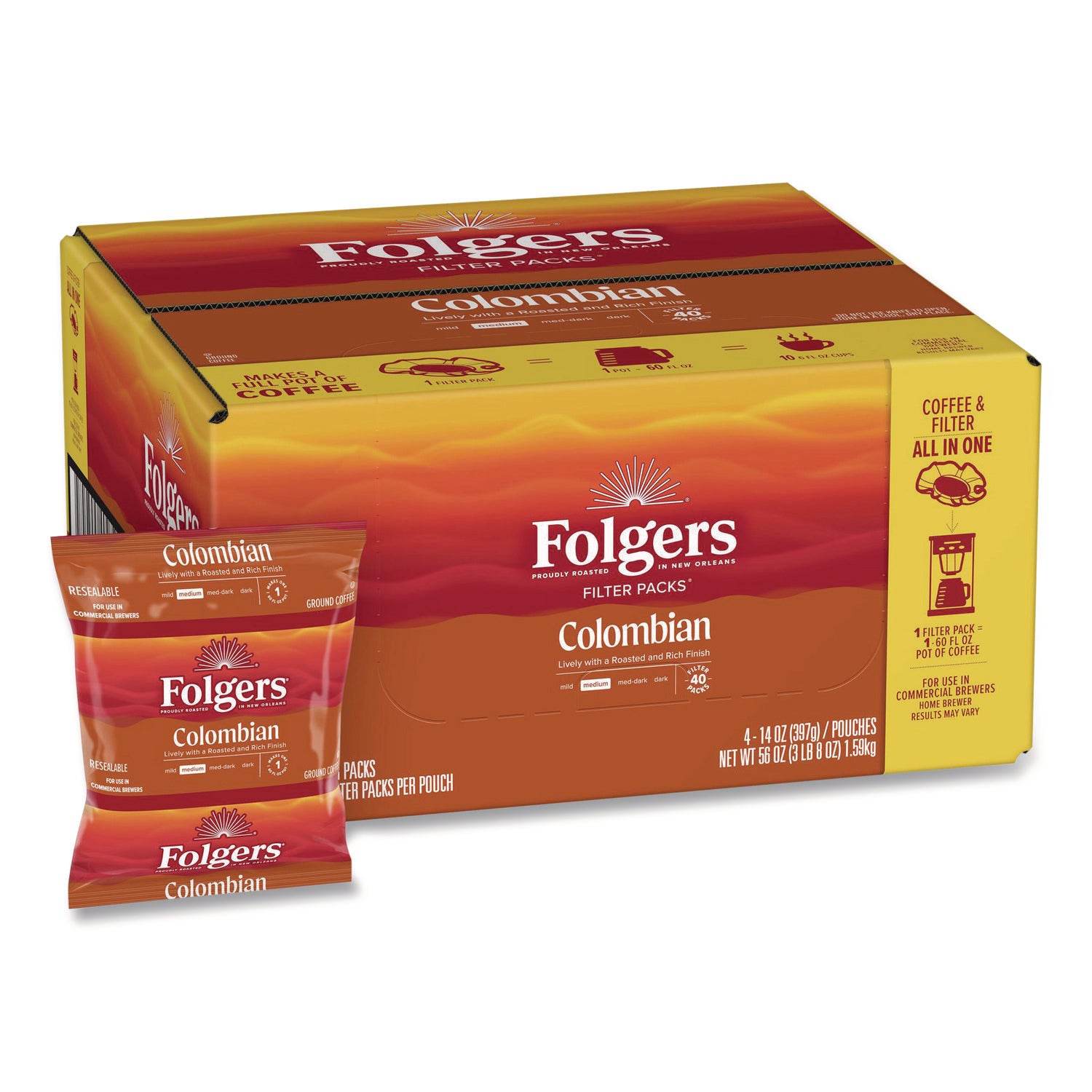 Regular - Medium/Dark - 1.4 oz - Filter Pack - Colombian - 40 / Carton
