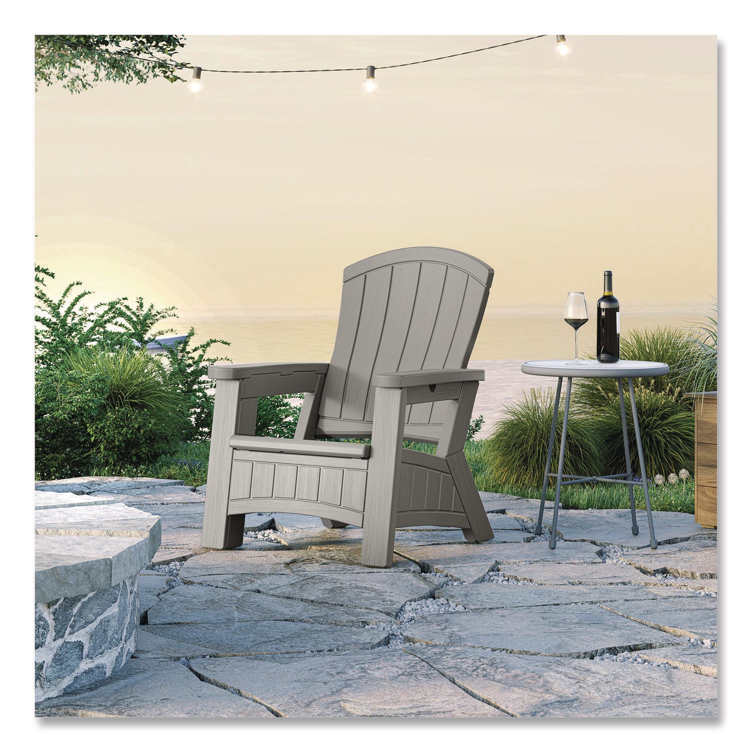 Adirondack Chair with Storage, Supports Up to 375 lb, 14.5" Seat Height, 30" x 32.5" x 38.5", Dove Gray