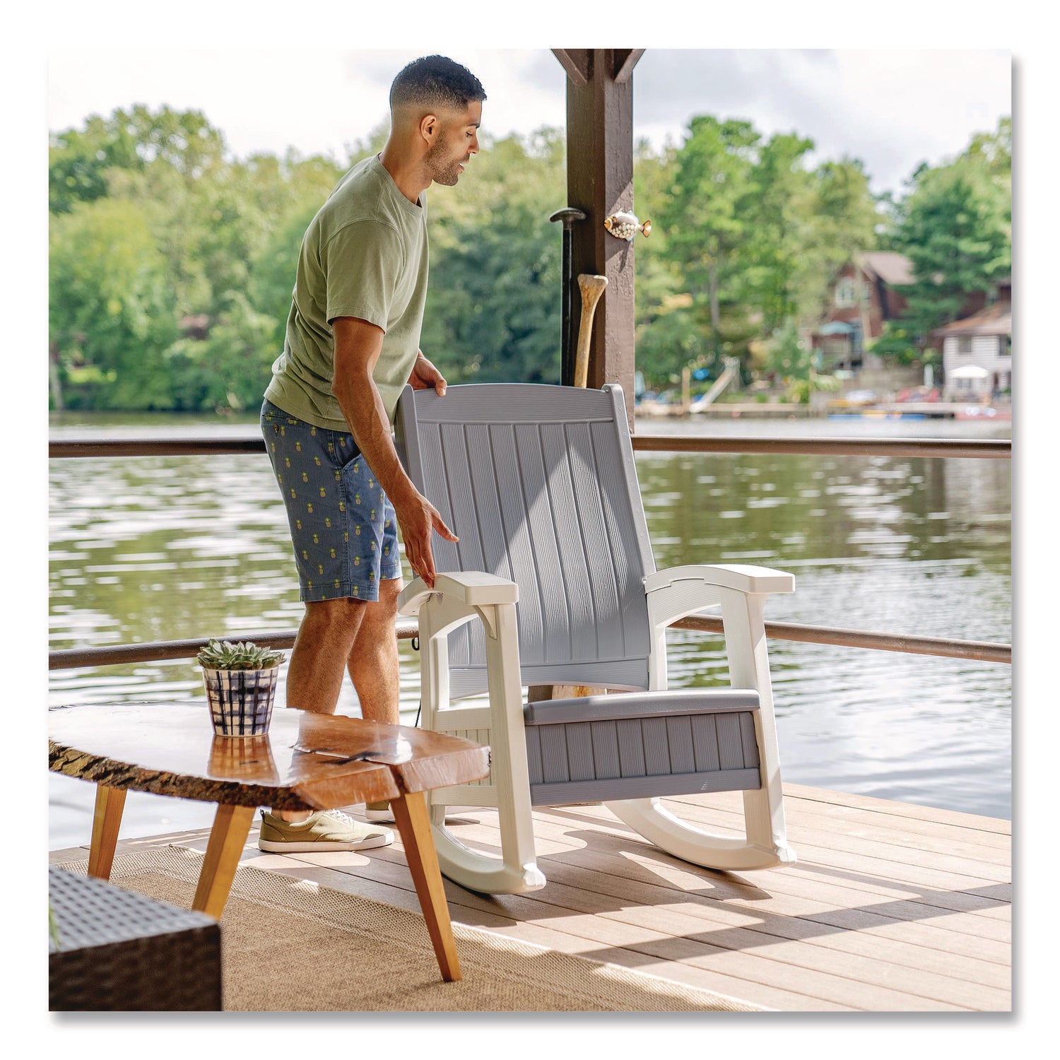 Rocking Chair with Storage, Supports Up to 375 lb, 17.25" Seat Height, 29.75" x 35" x 40.5", Dove Gray/Ice Cube